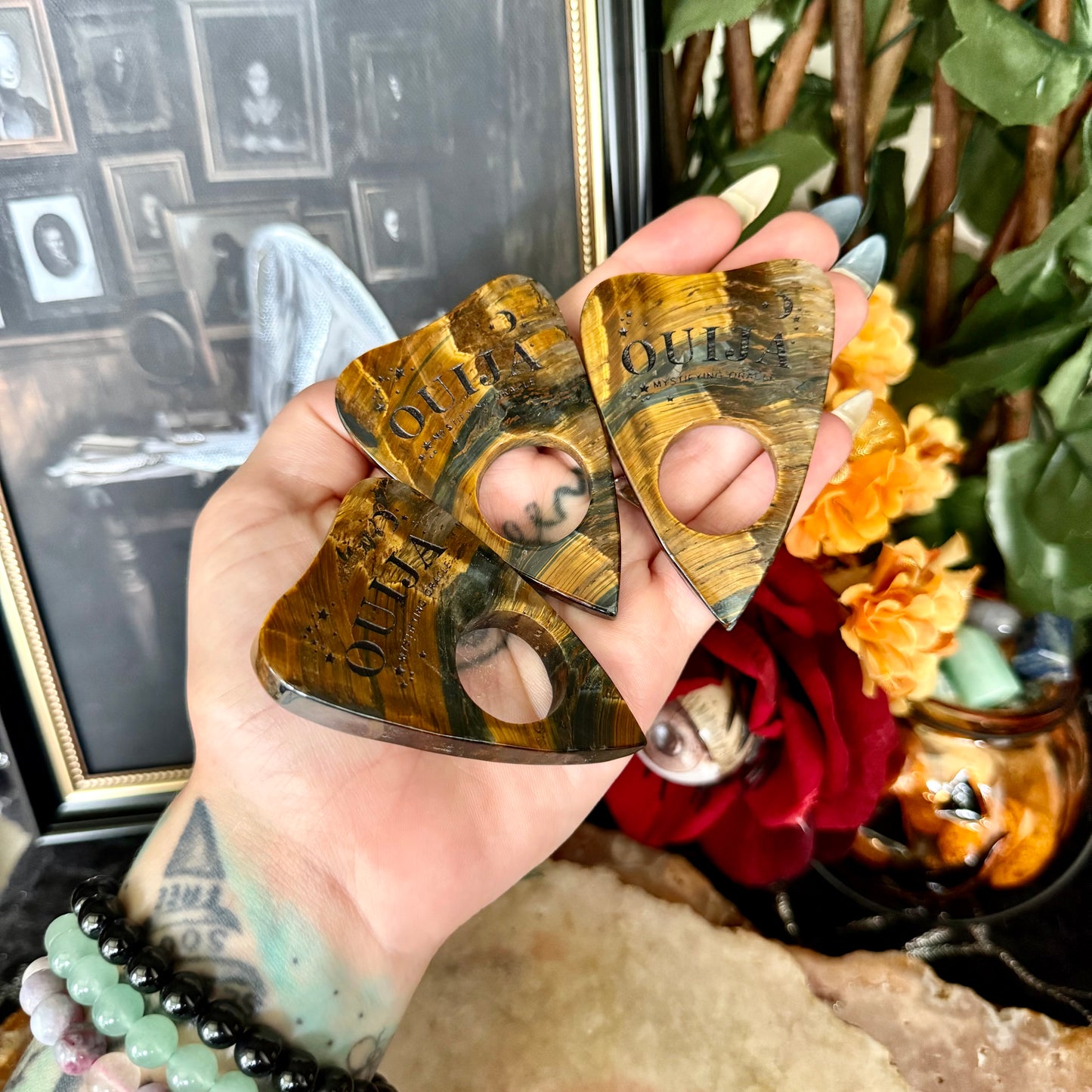 Highest Quality Custom Tigers Eye Ouija Planchette, Strength & Protection Stone