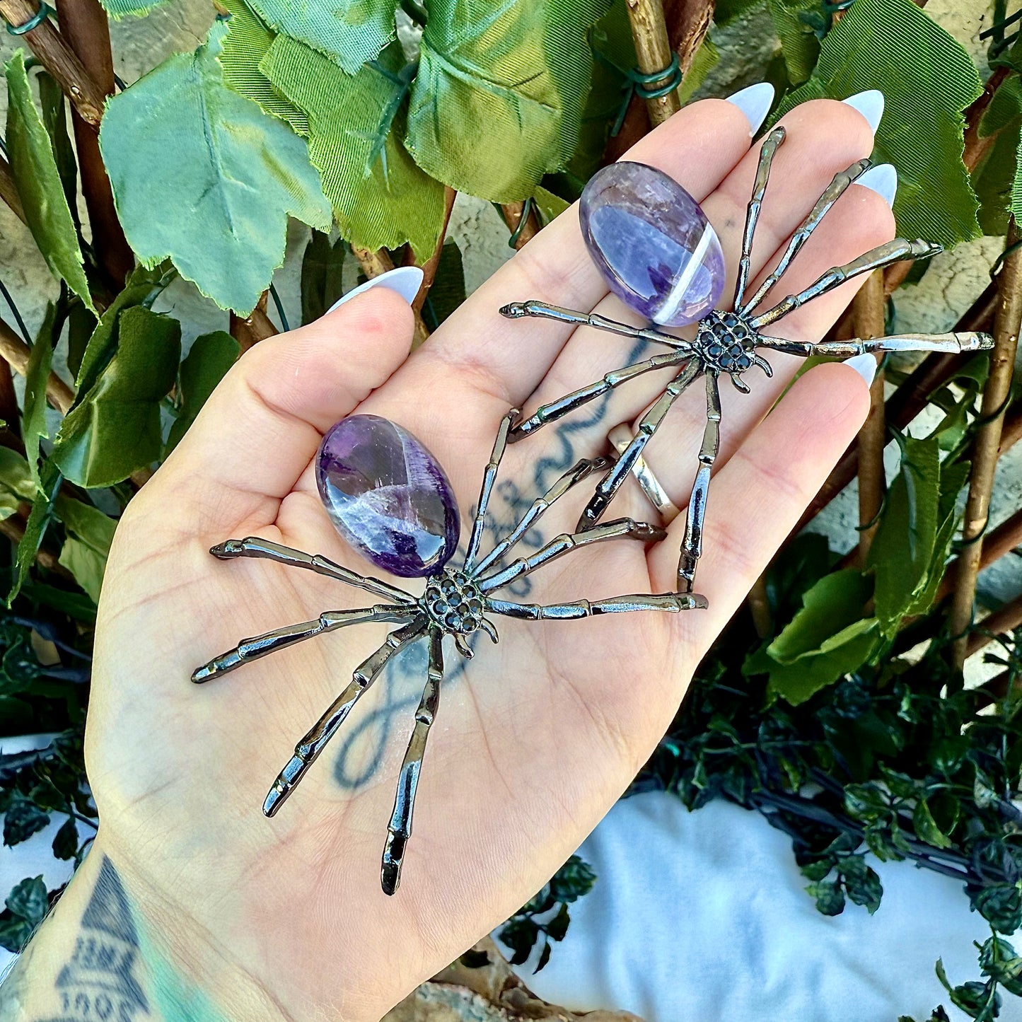 Spider Carved Crystal, Tigers Eye, Dream Amethyst