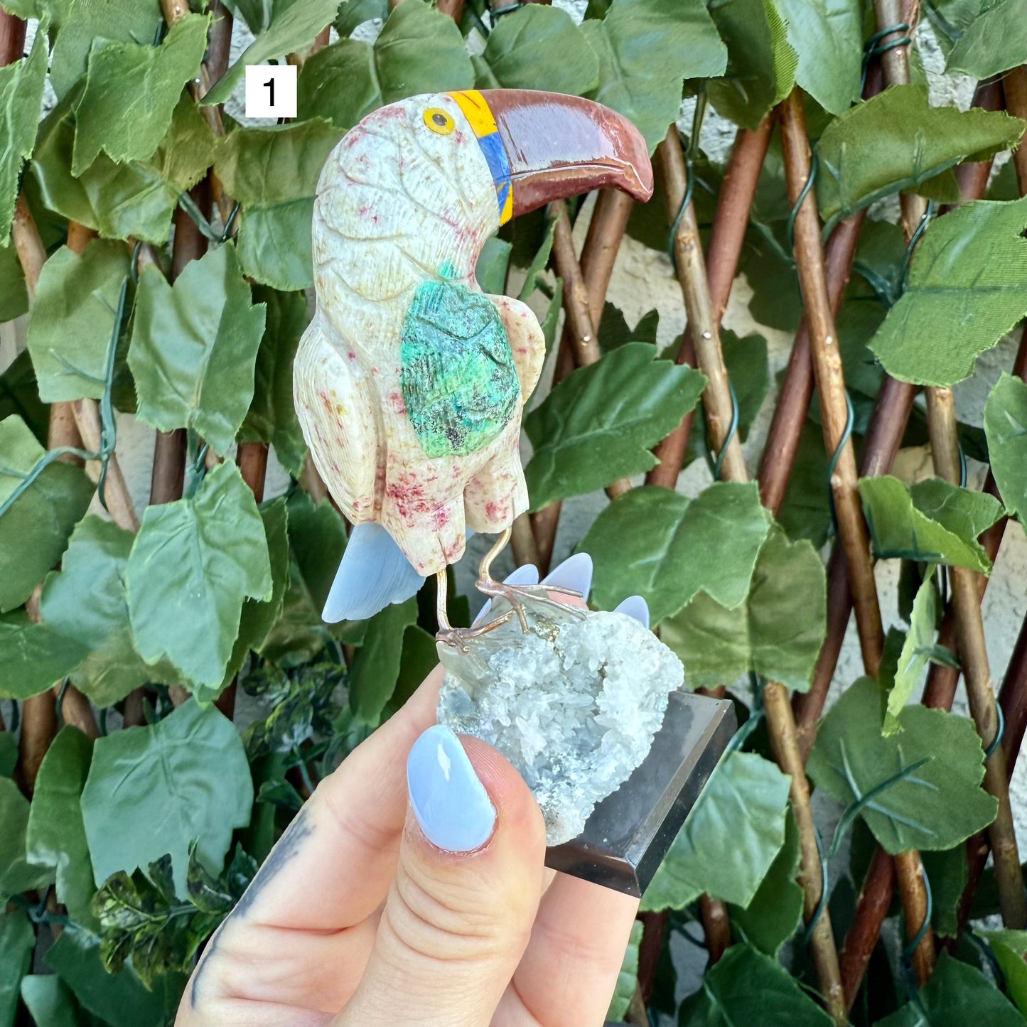 Colorful Carved Toucan, Assorted Crystals, Choose Your Own!