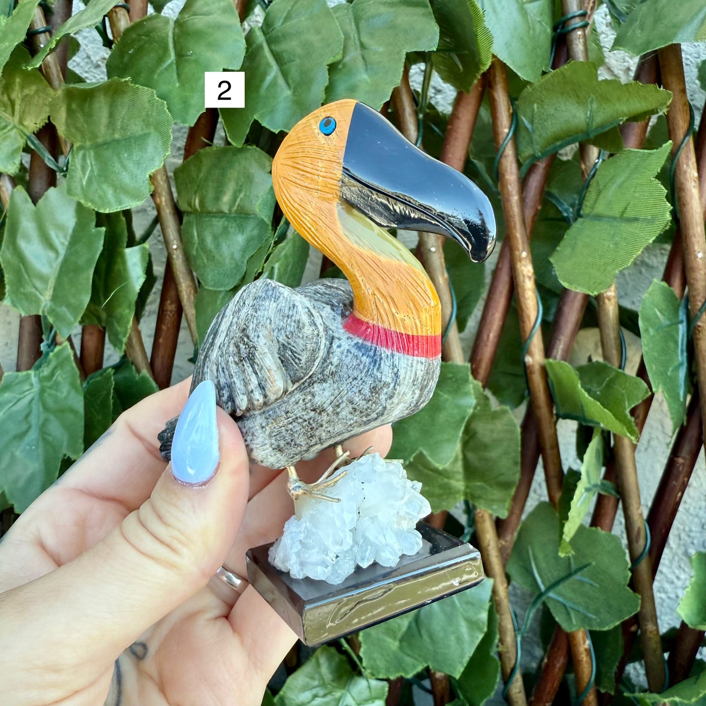 Colorful Carved Pelican, Assorted Crystals, Choose Your Own!