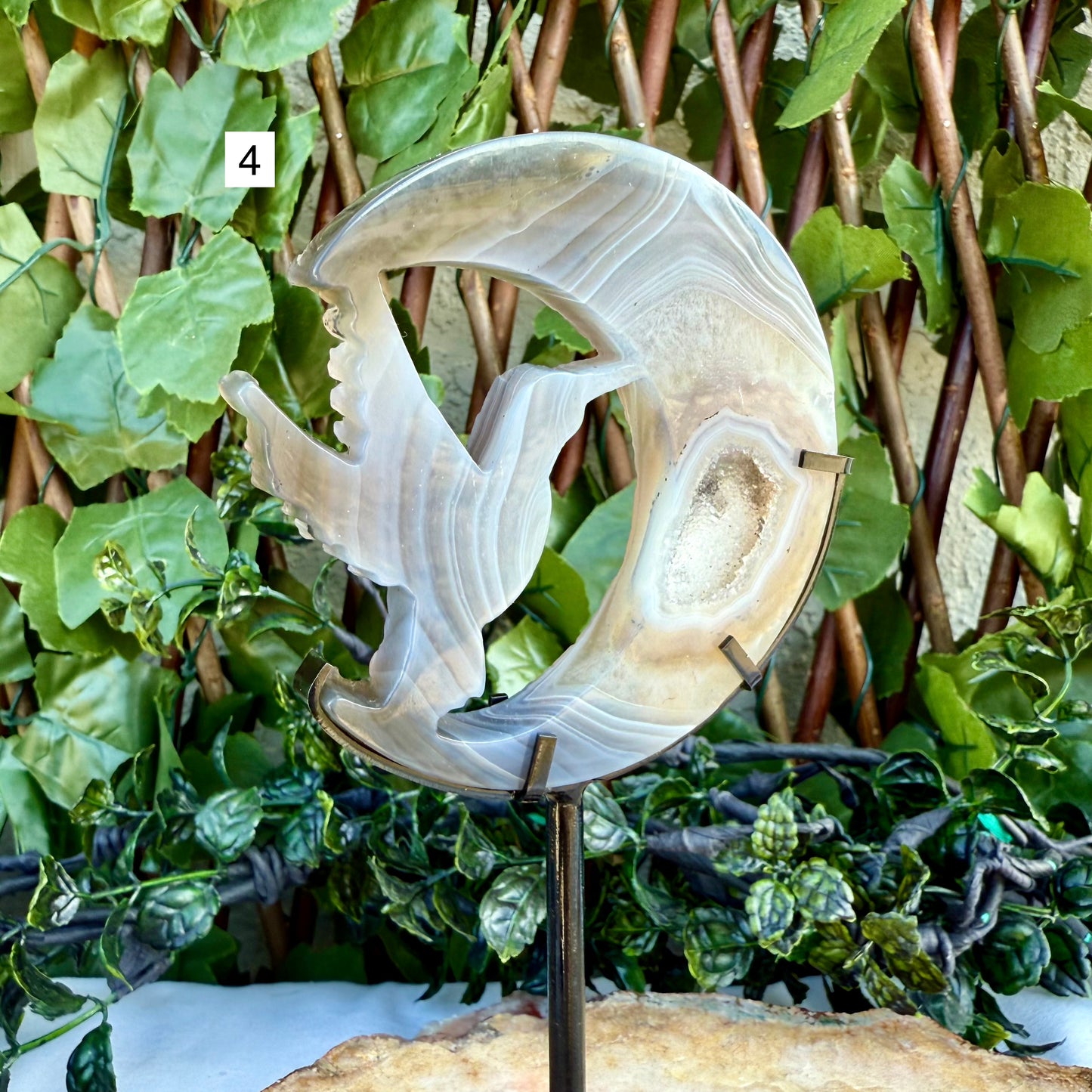 Druzy Blue Agate Carved Hummingbird With Stand, Grounding, Calming & Soothing