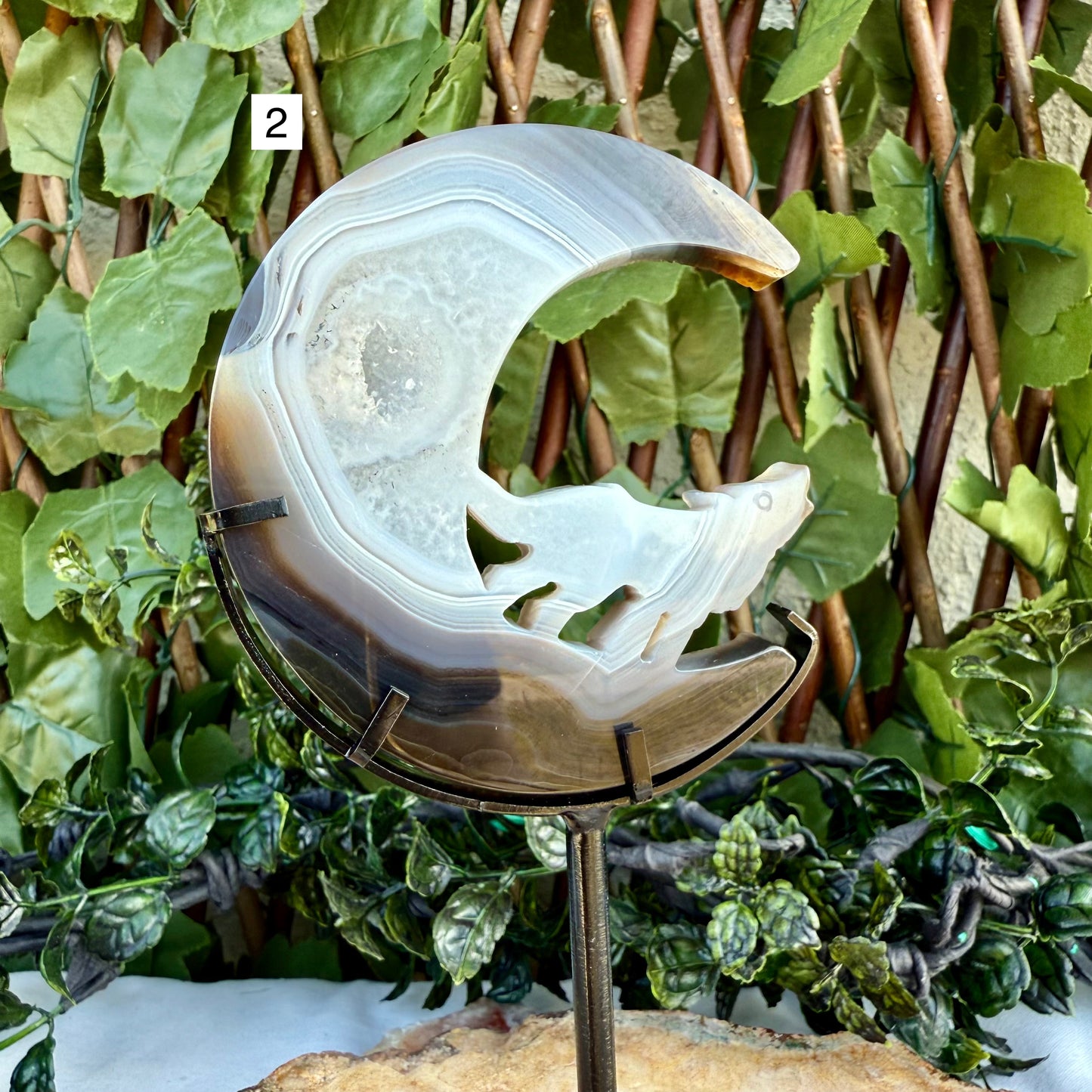 Druzy Blue Agate Carved Wolf With Stand, Grounding, Calming & Soothing