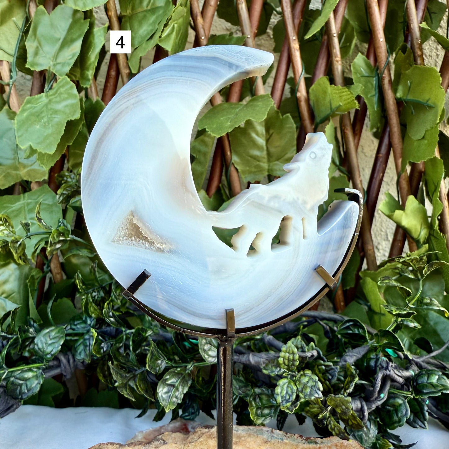 Druzy Blue Agate Carved Wolf With Stand, Grounding, Calming & Soothing