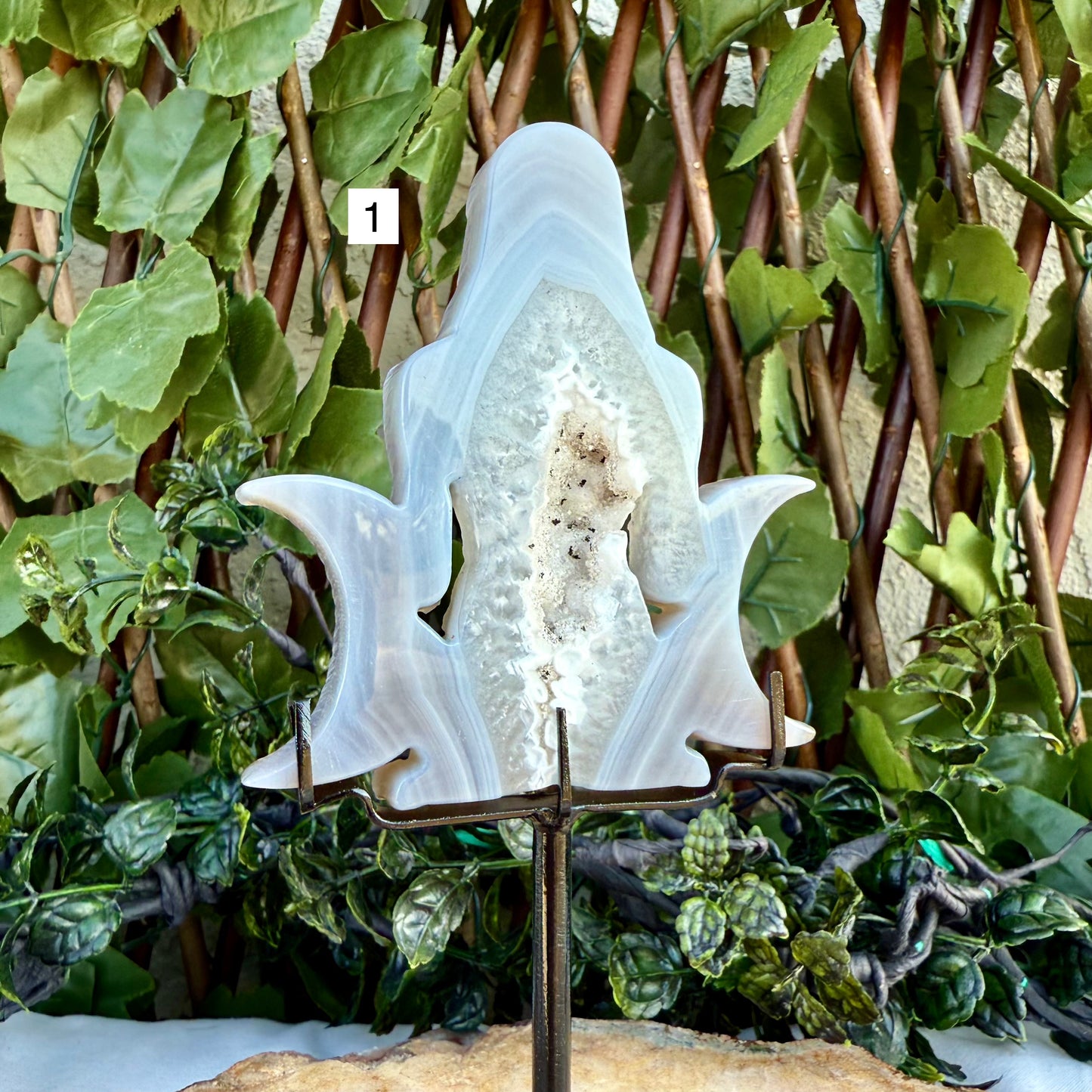 Druzy Blue Agate Carved Goddess With Stand, Grounding, Calming & Soothing