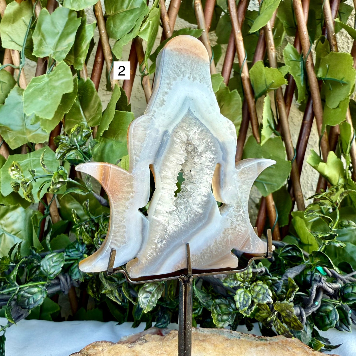 Druzy Blue Agate Carved Goddess With Stand, Grounding, Calming & Soothing