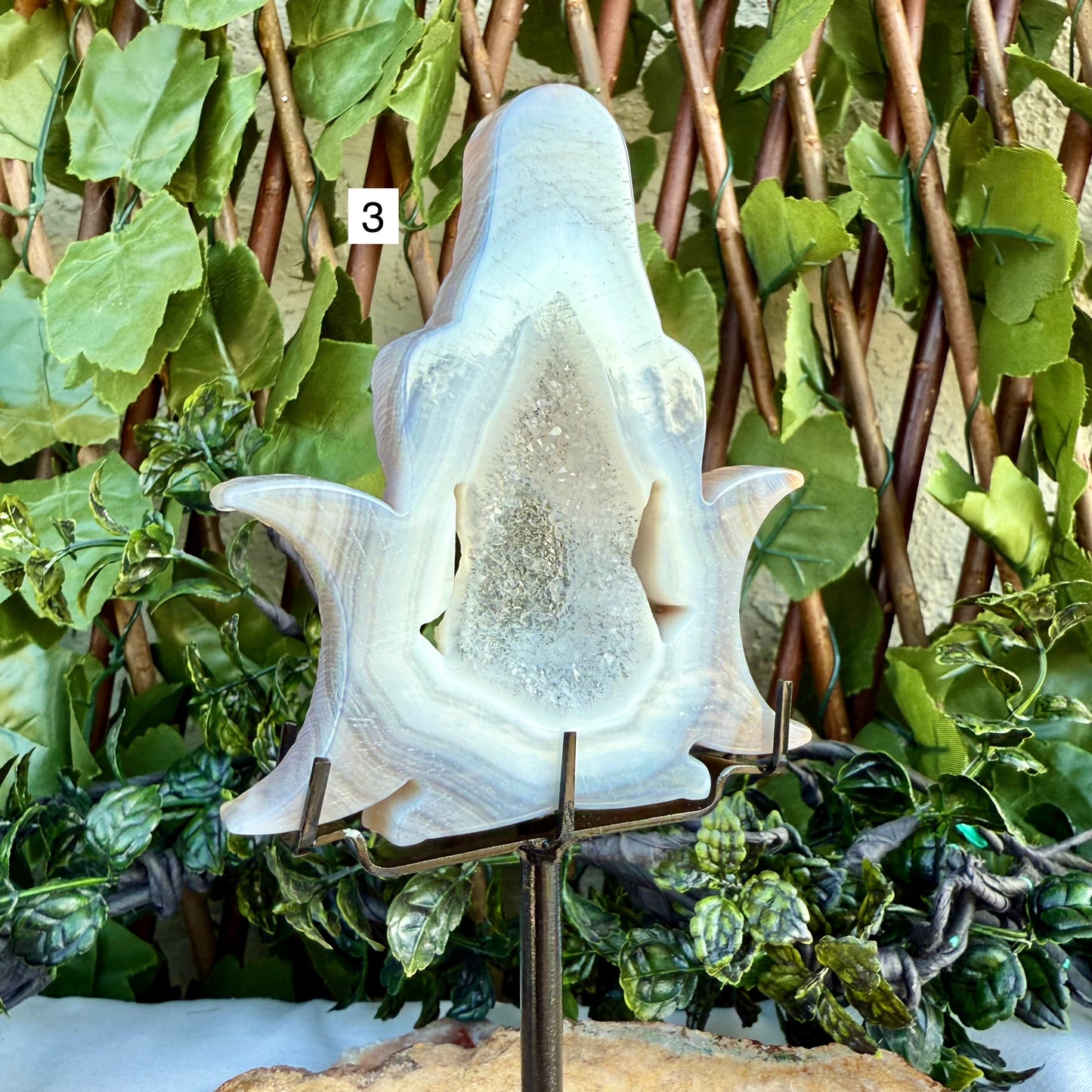 Druzy Blue Agate Carved Goddess With Stand, Grounding, Calming & Soothing
