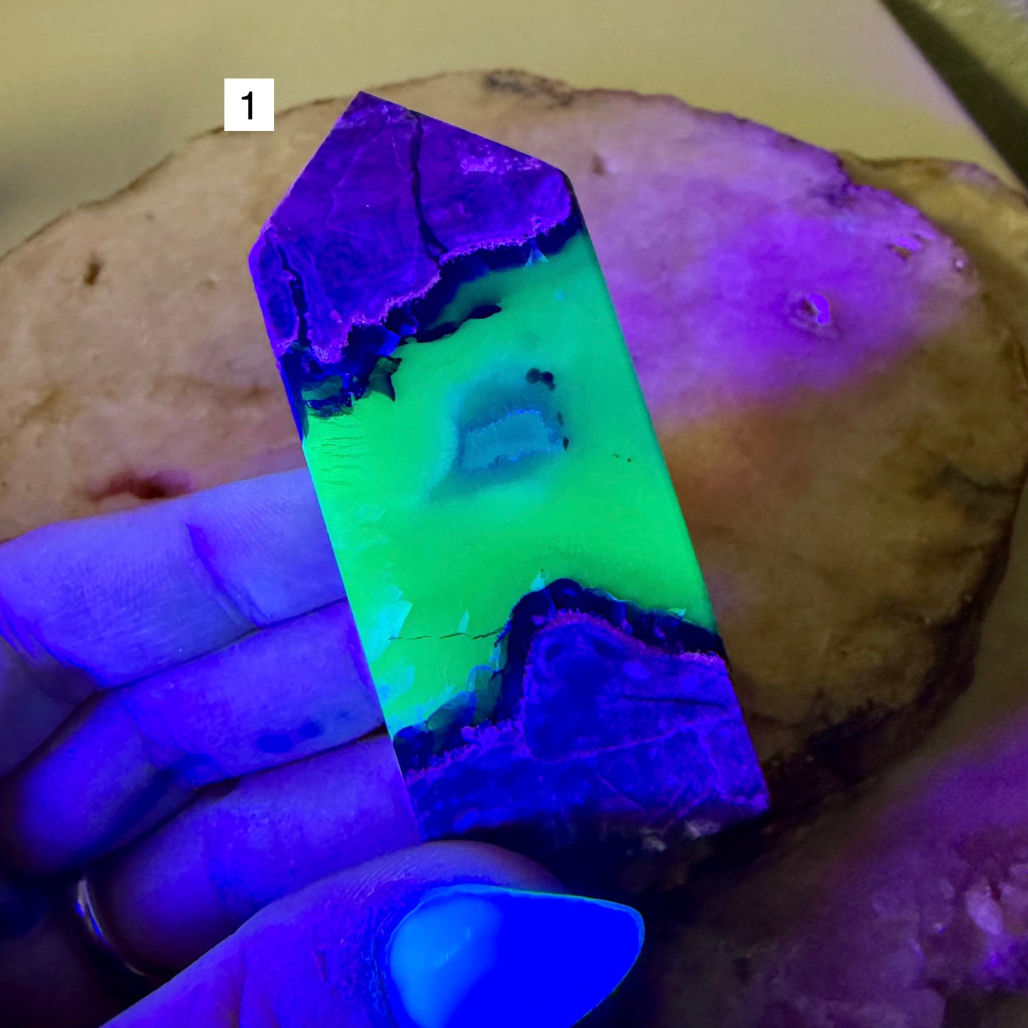 UV Reactive Volcanic Agate Tower, Intuition, Grounding Stone