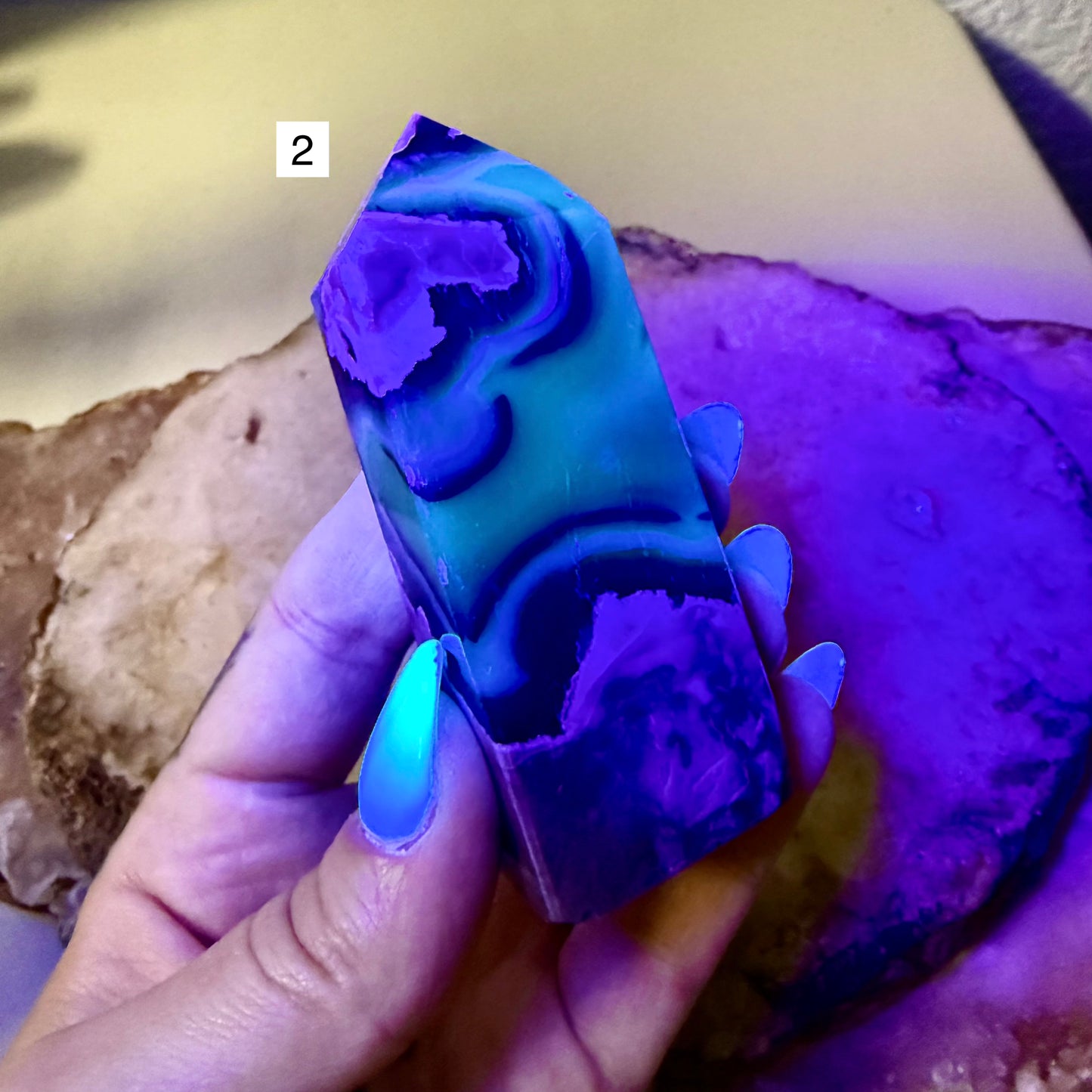 UV Reactive Volcanic Agate Tower, Intuition, Grounding Stone