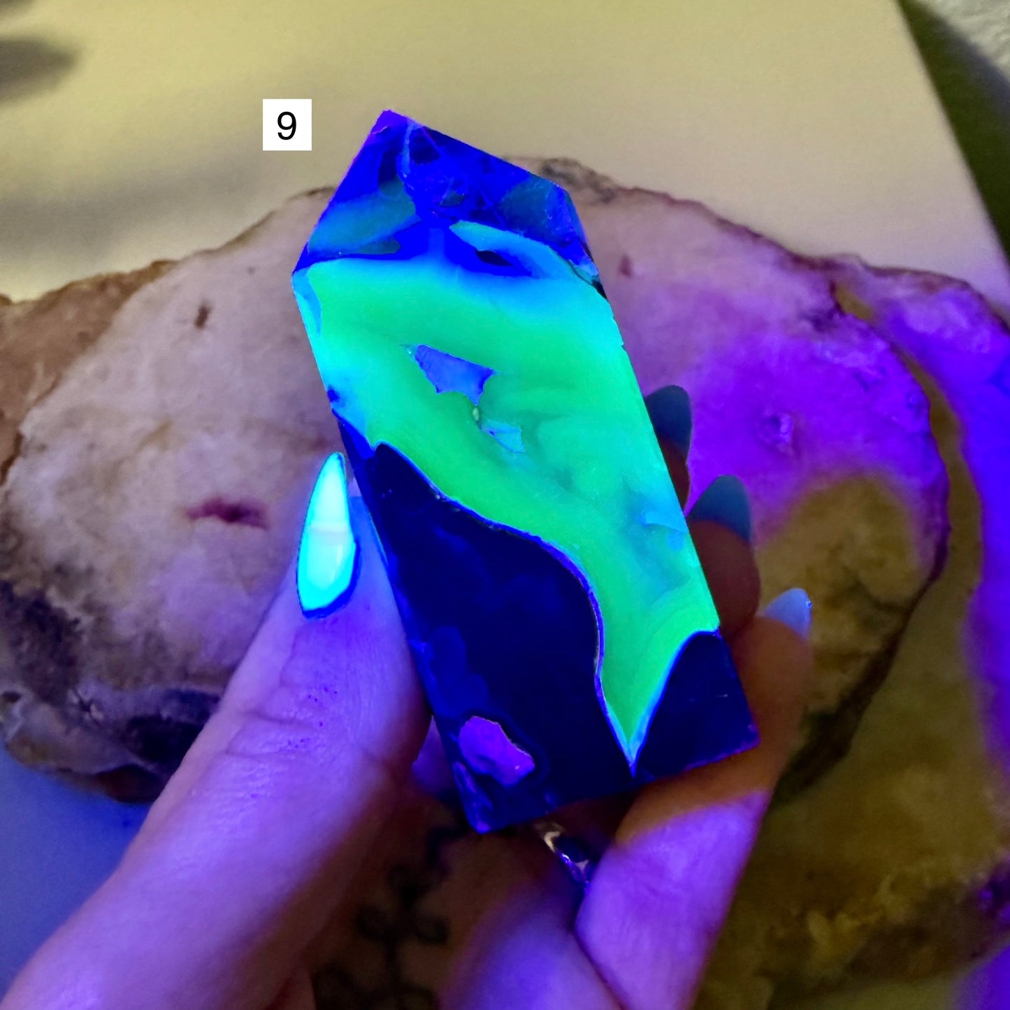 UV Reactive Volcanic Agate Tower, Intuition, Grounding Stone