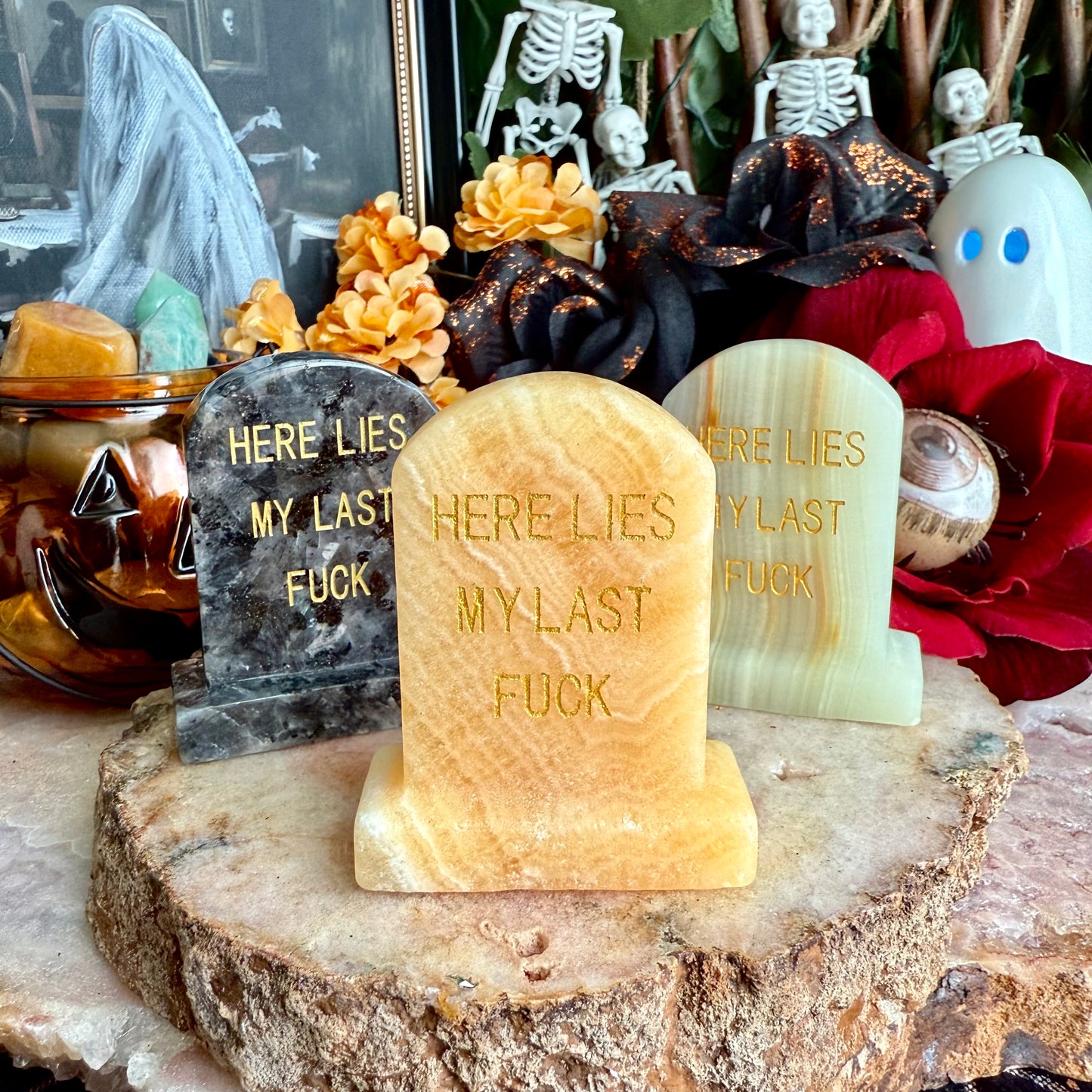 Here Lies My Last F*ck Carved Tombstone, Assorted Crystals, Choose Your Own!