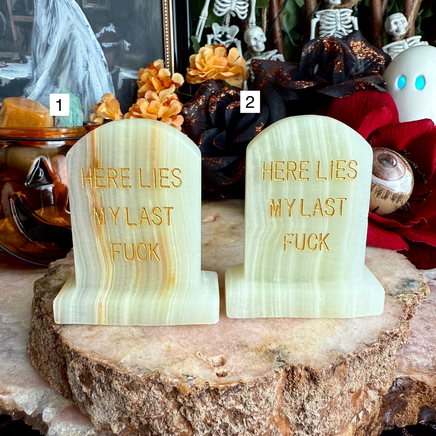 Here Lies My Last F*ck Carved Tombstone, Assorted Crystals, Choose Your Own!