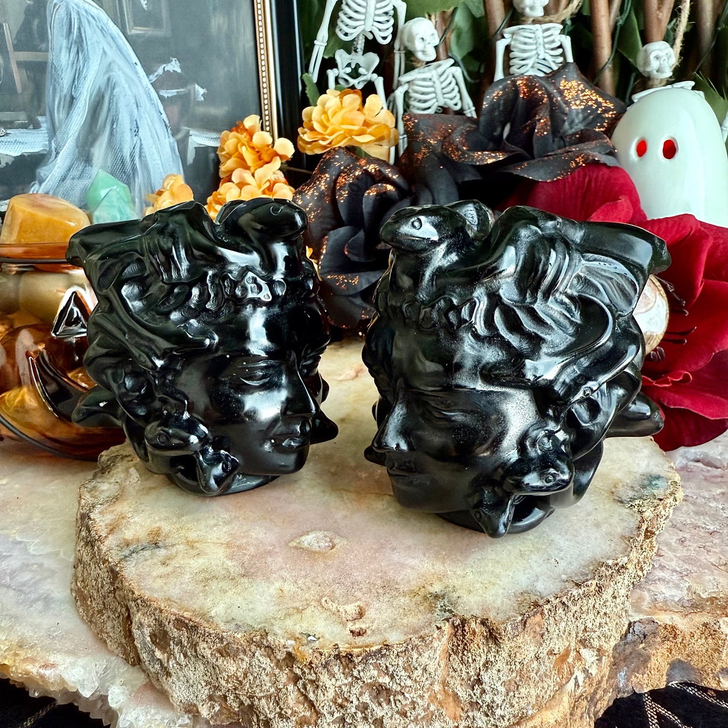 Black Obsidian Carved Medusa, Intense Protection, Negativity Crystal