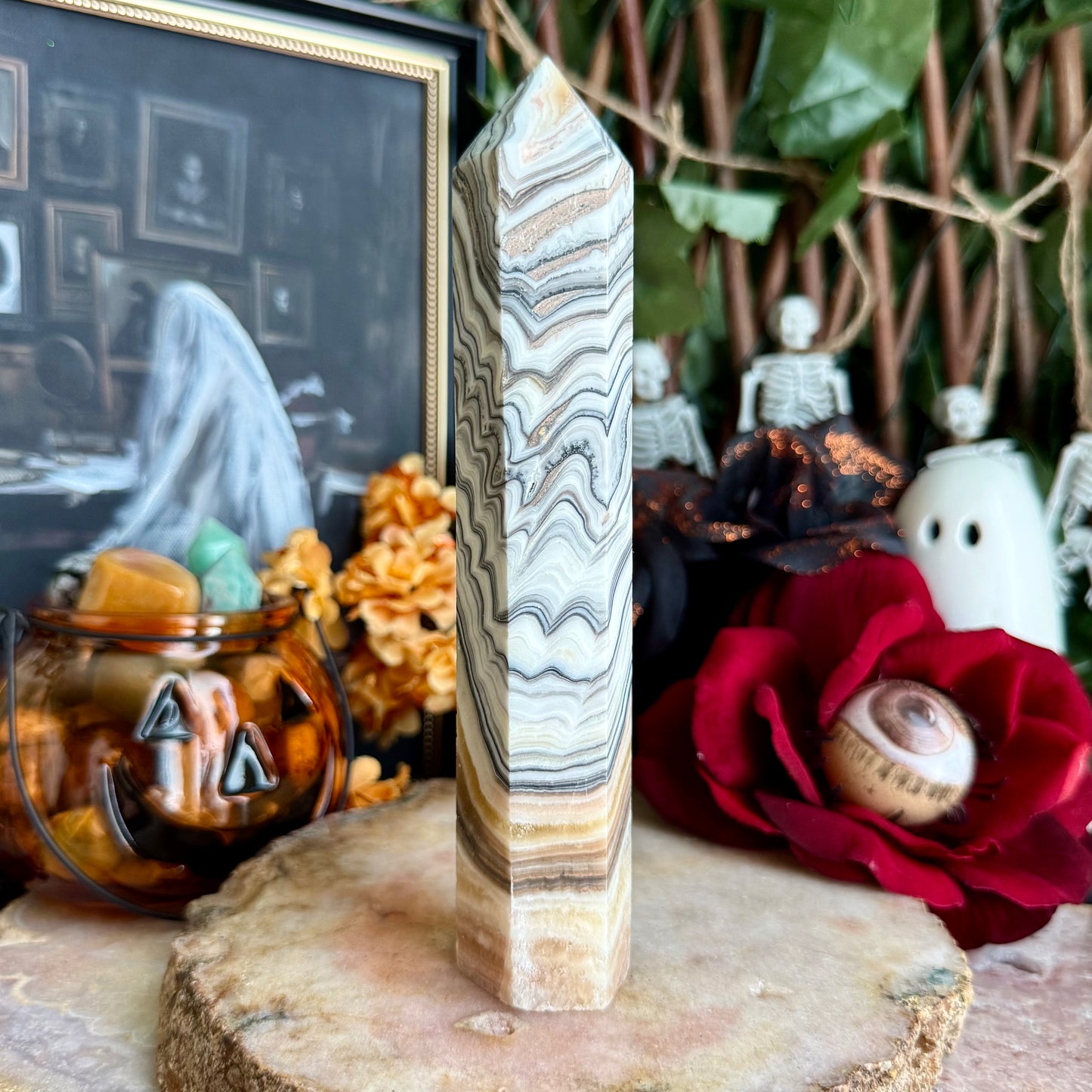 Large Zebra Calcite Tower, 'Phantom Calcite', Orange Calcite