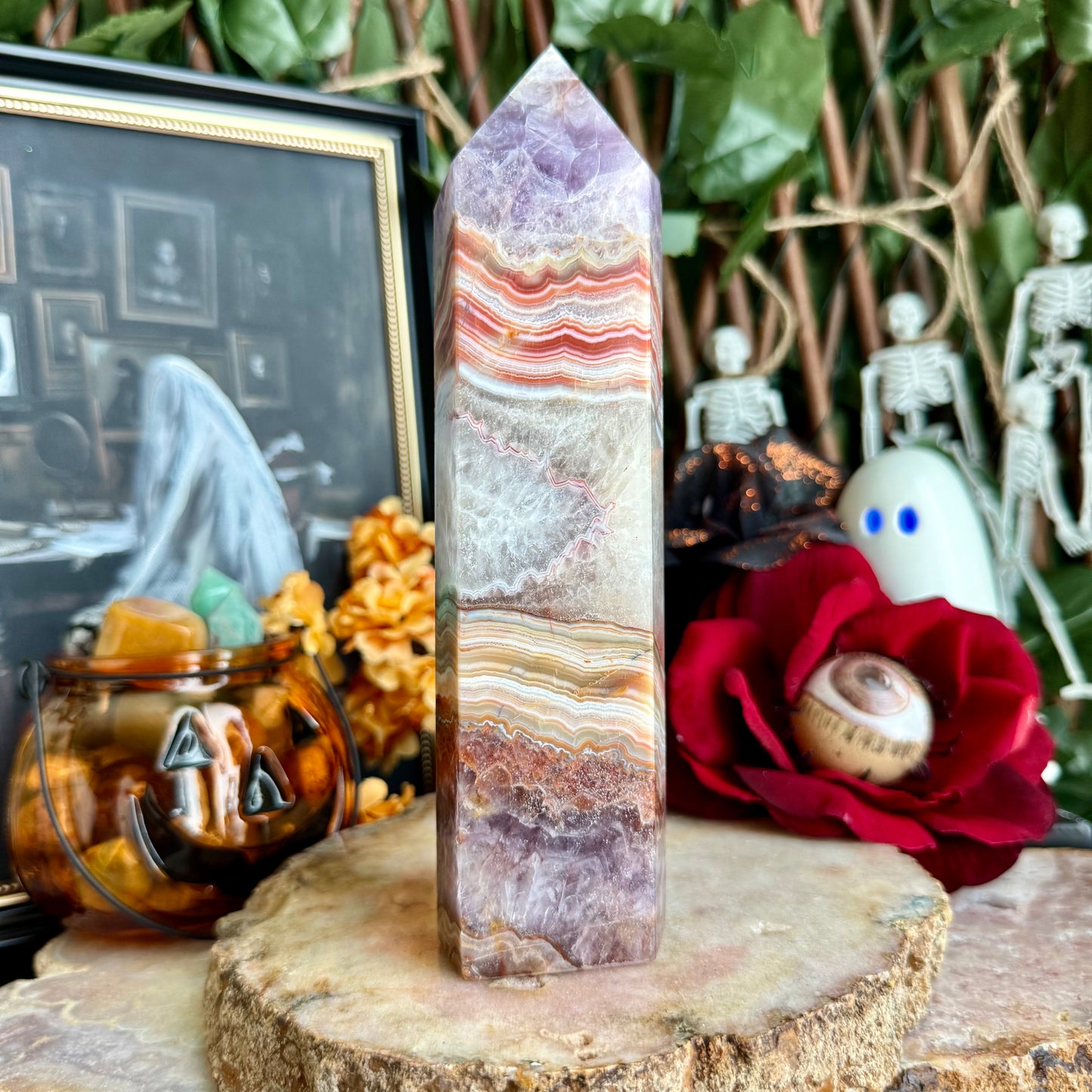 Large Amethyst Lace Agate Tower, Stress Relieving, Happiness Crystal