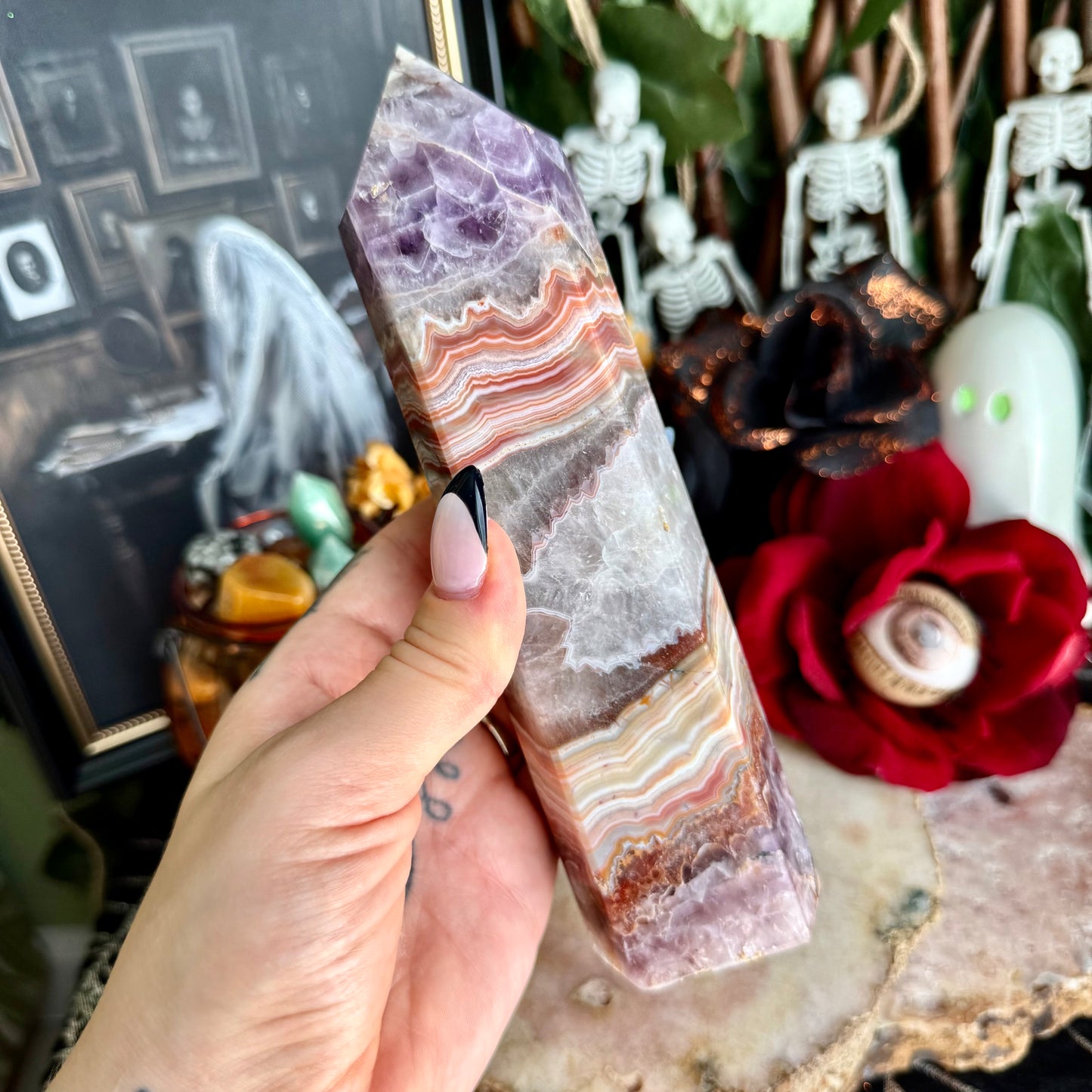 Large Amethyst Lace Agate Tower, Stress Relieving, Happiness Crystal