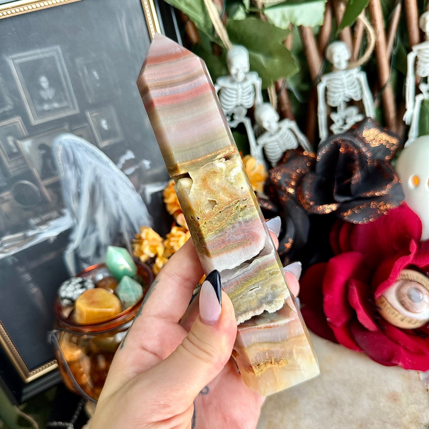 Druzy Pink Onyx Tower, Healing, Self-Love