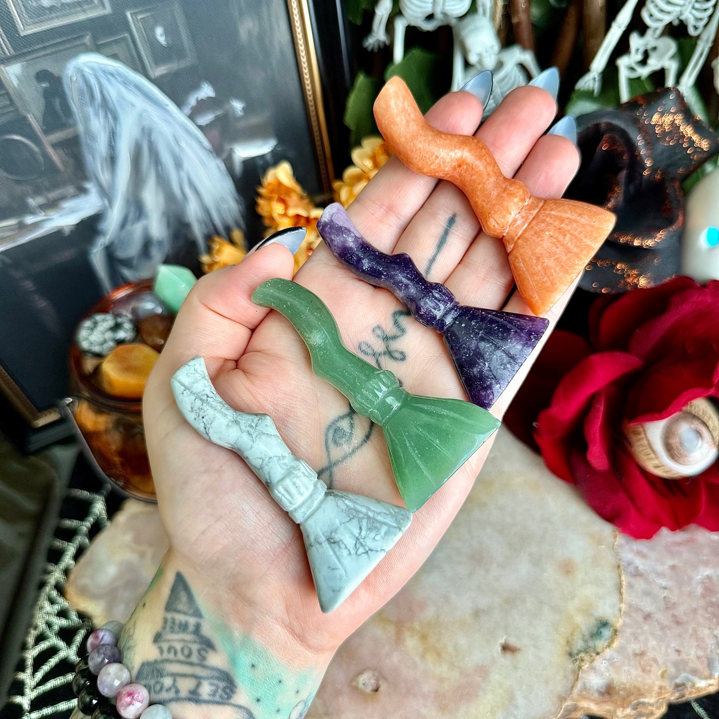 Assorted Carved Witch Broom, Choose Your Own!