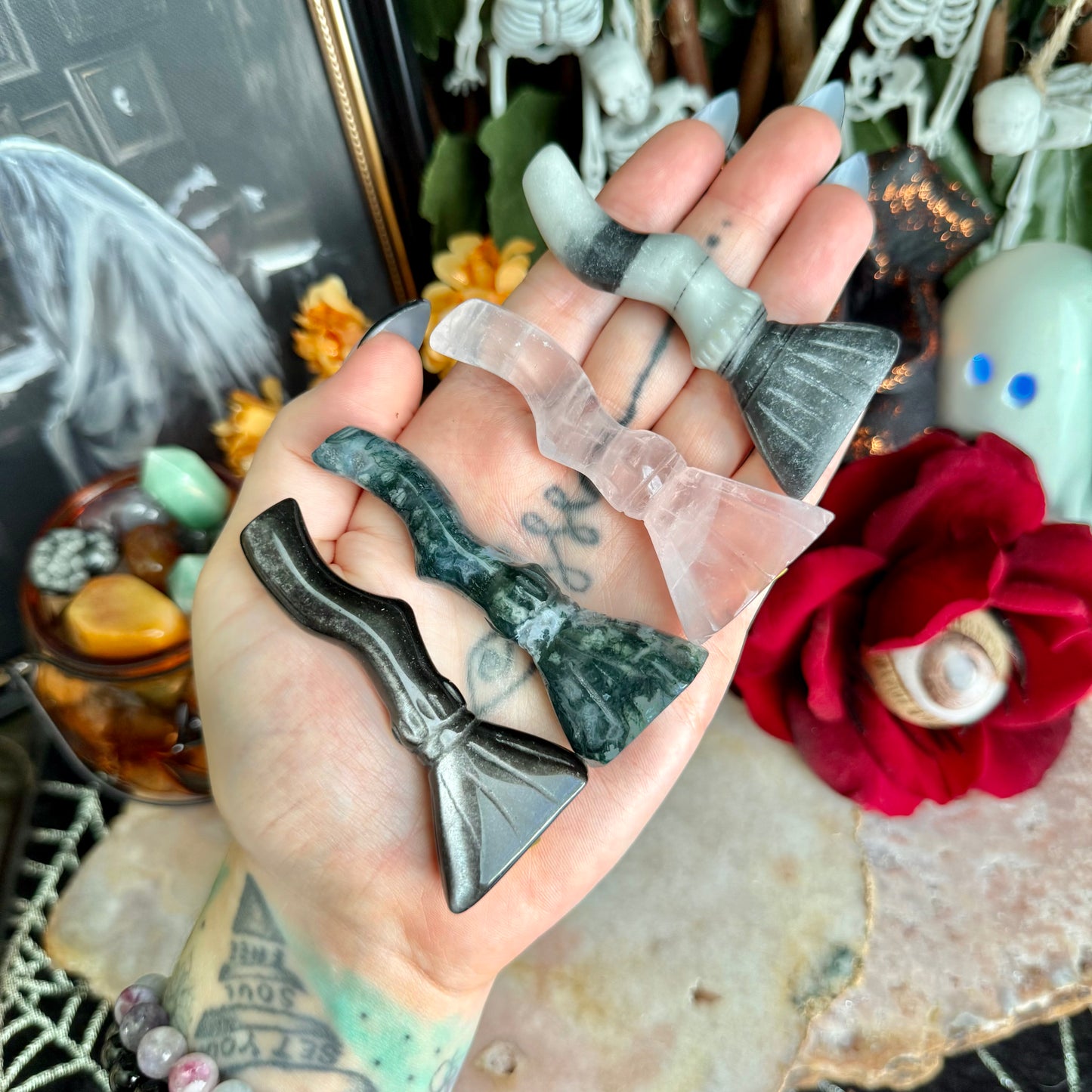 Assorted Carved Witch Broom, Choose Your Own!