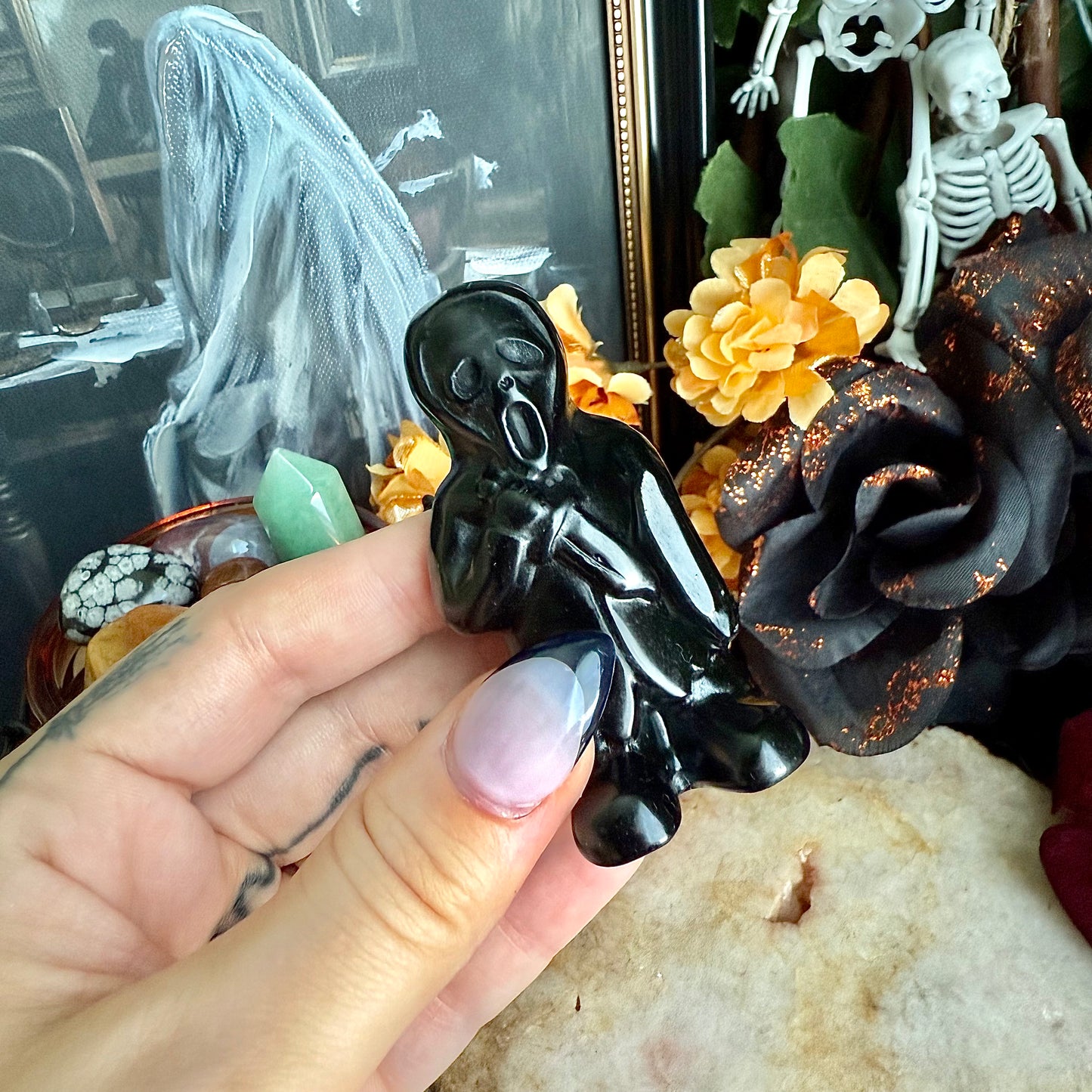 Black Obsidian Carved Ghostface, Negativity Stone, Protection