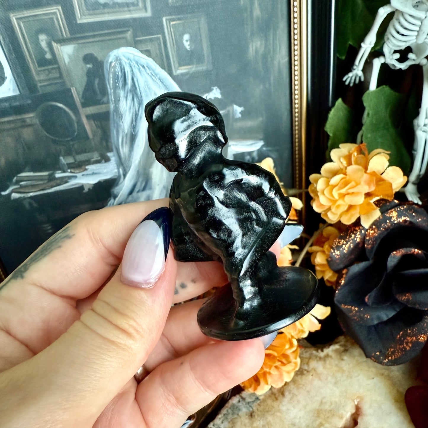 Black Obsidian Carved Chucky, Child's Play, Protective Stone