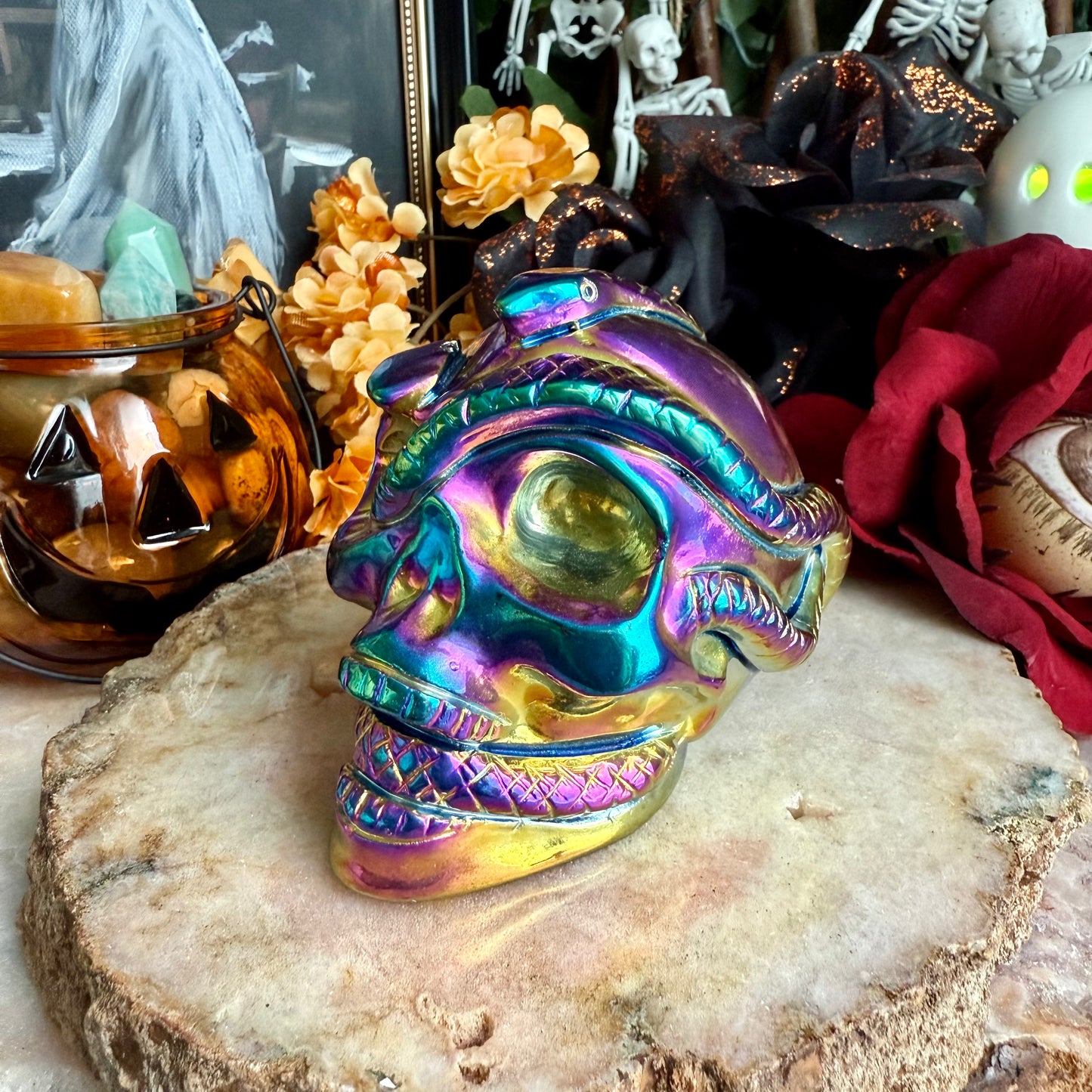 Titanium Obsidian Snake Skull, High Vibrating, Protective Stone