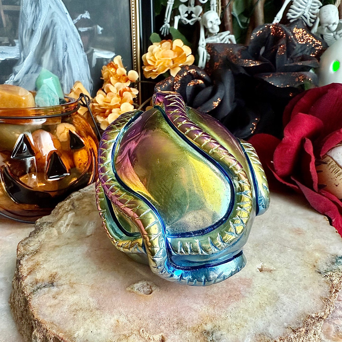 Titanium Obsidian Snake Skull, High Vibrating, Protective Stone