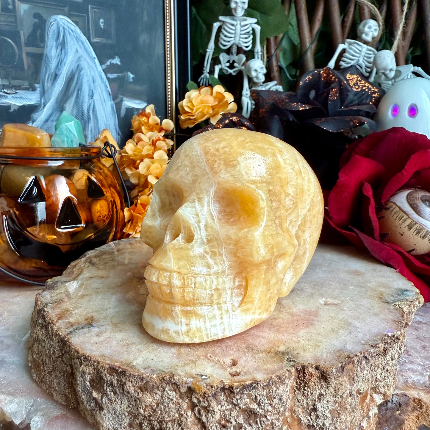 Orange Calcite Skull, Joy & Happiness, Emotional Balance