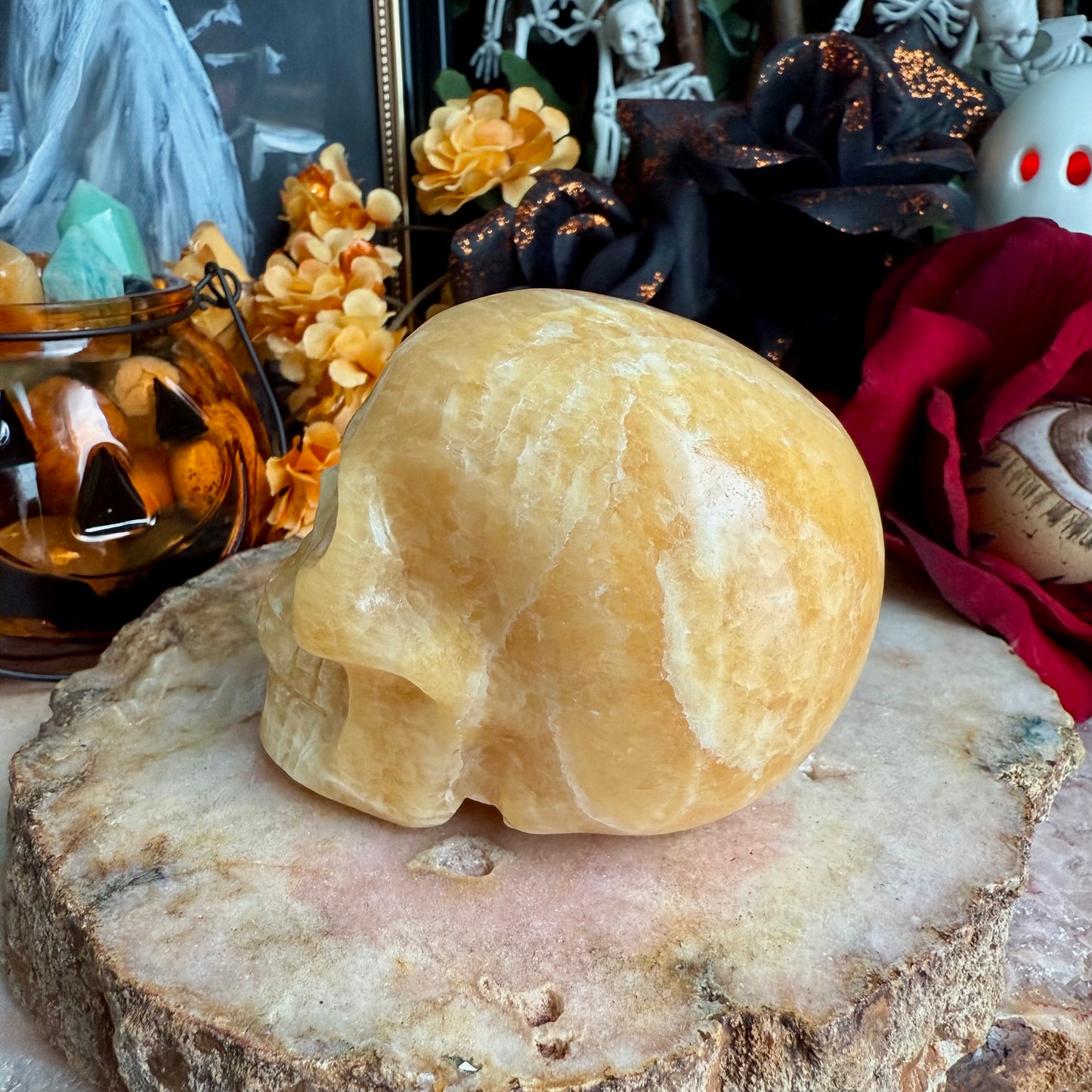 Orange Calcite Skull, Joy & Happiness, Emotional Balance