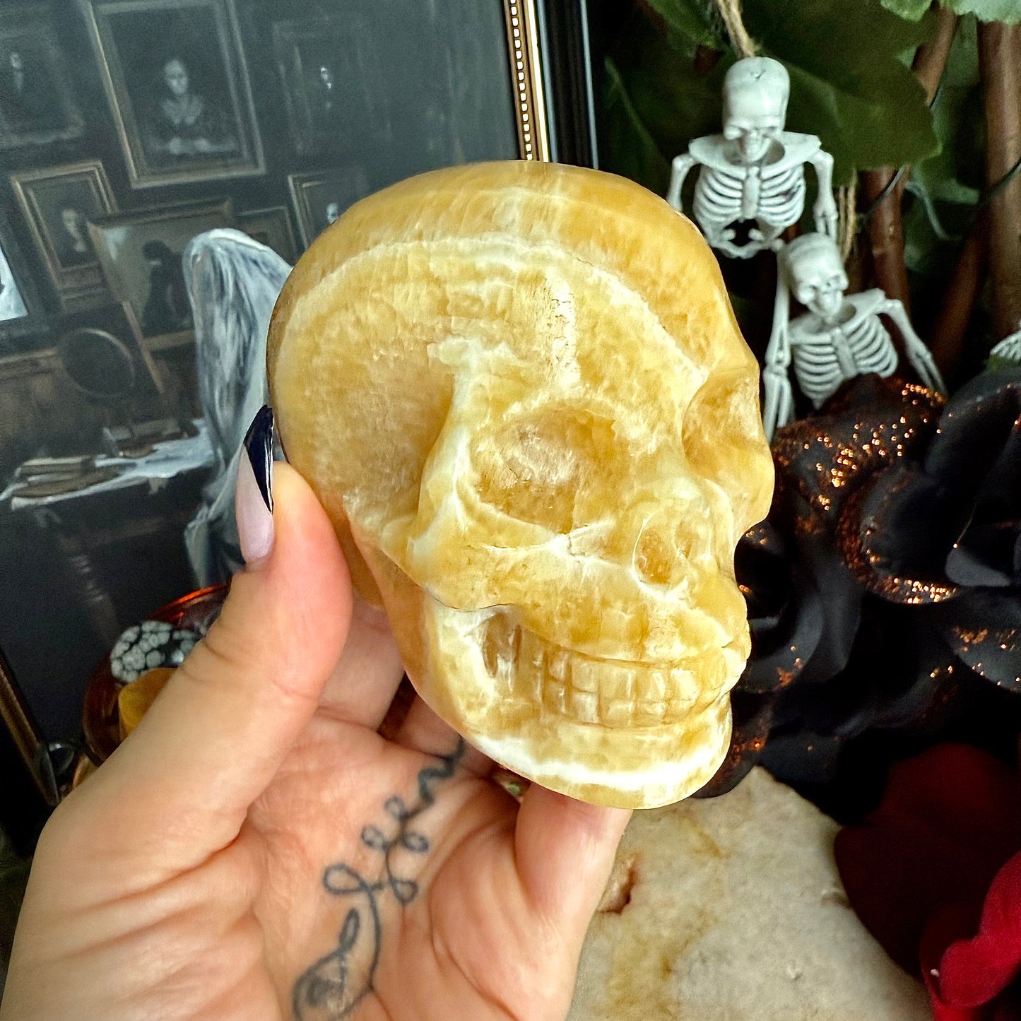 Orange Calcite Skull, Joy & Happiness, Emotional Balance