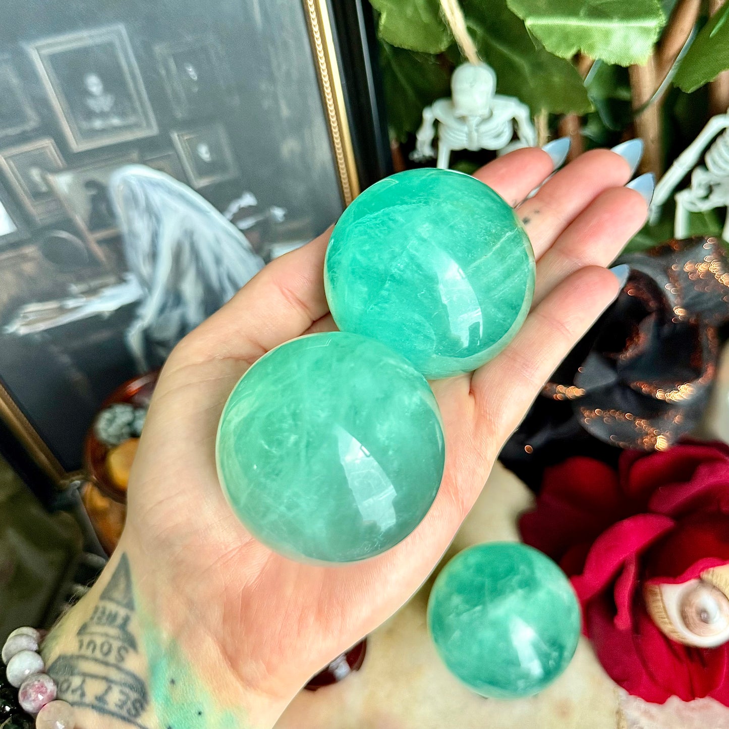 Highest Quality Mint Fluorite Sphere, Detoxing, Negativity Crystal