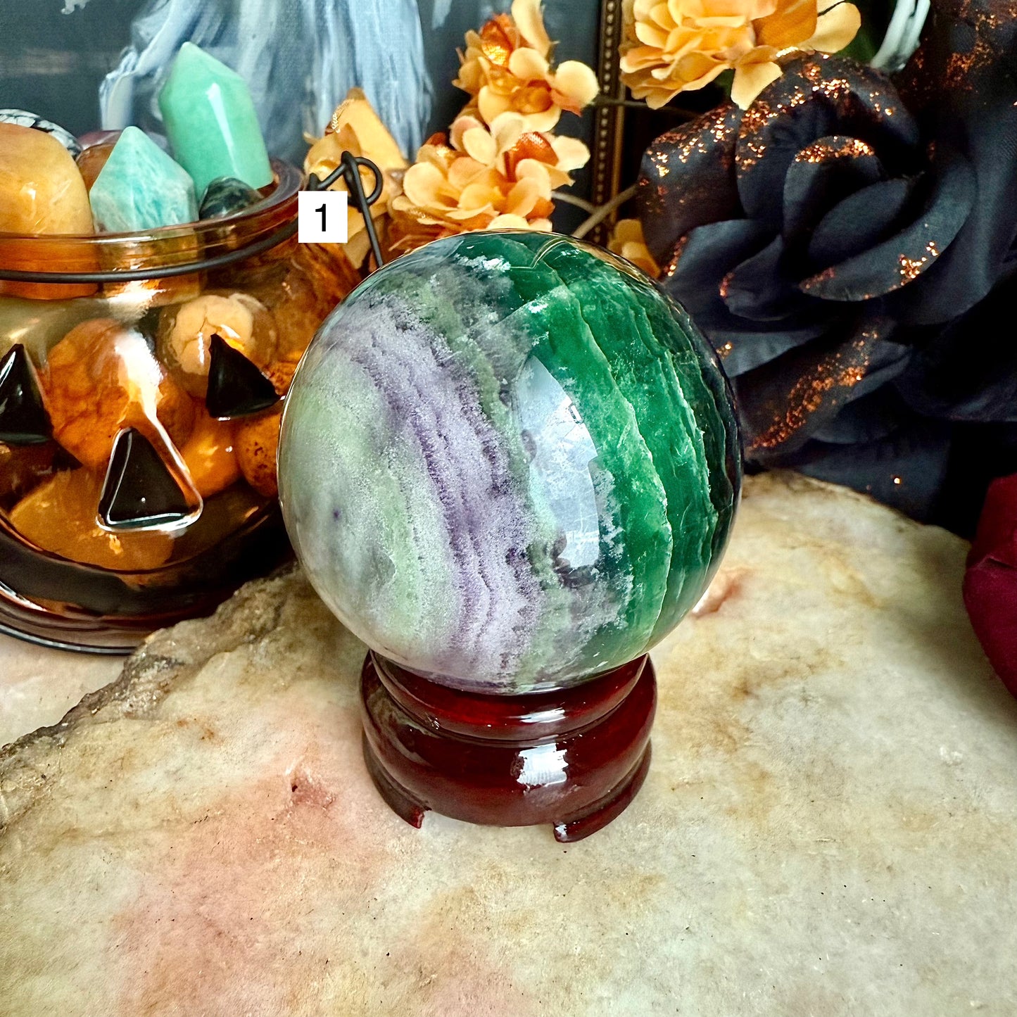 Silk Fluorite Sphere, Detoxing, Negativity Crystal