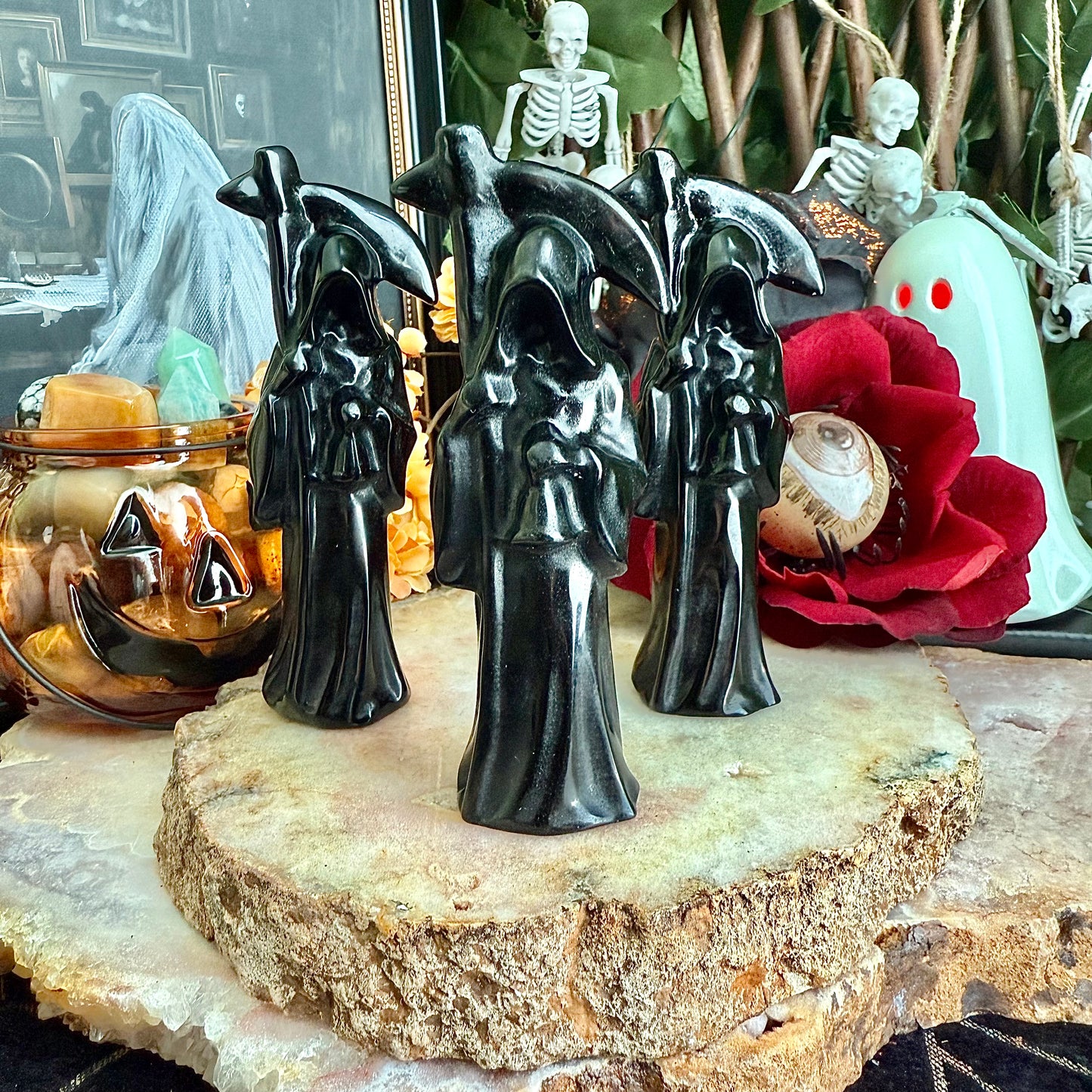 Black Obsidian Carved Grim Reaper, Intense Protection, Negativity Crystal