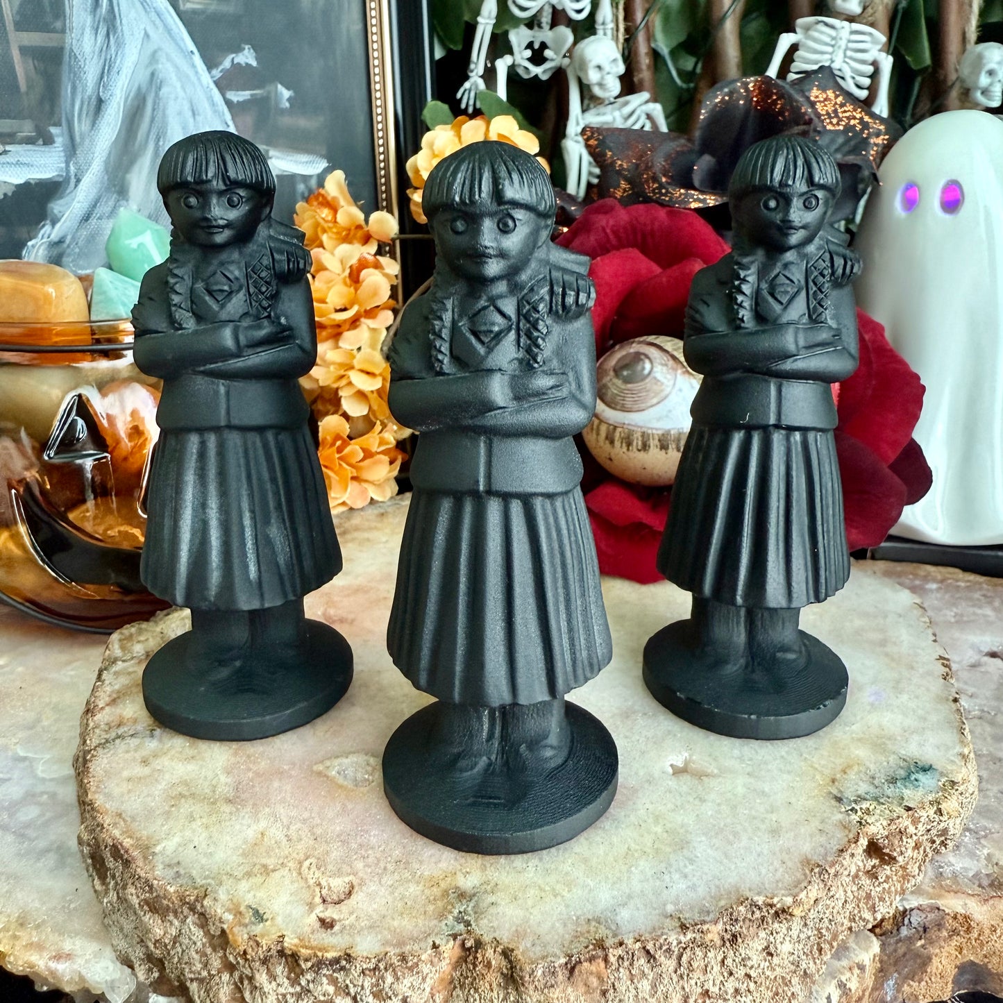 Black Obsidian Carved Wednesday Addams, Intense Protection, Negativity Crystal