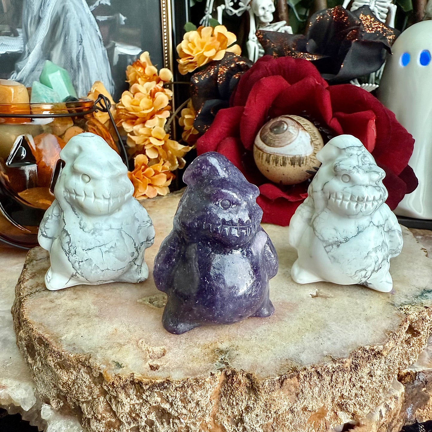 Carved Oogie Boogie, Nightmare Before Christmas, Lepidolite or Howlite