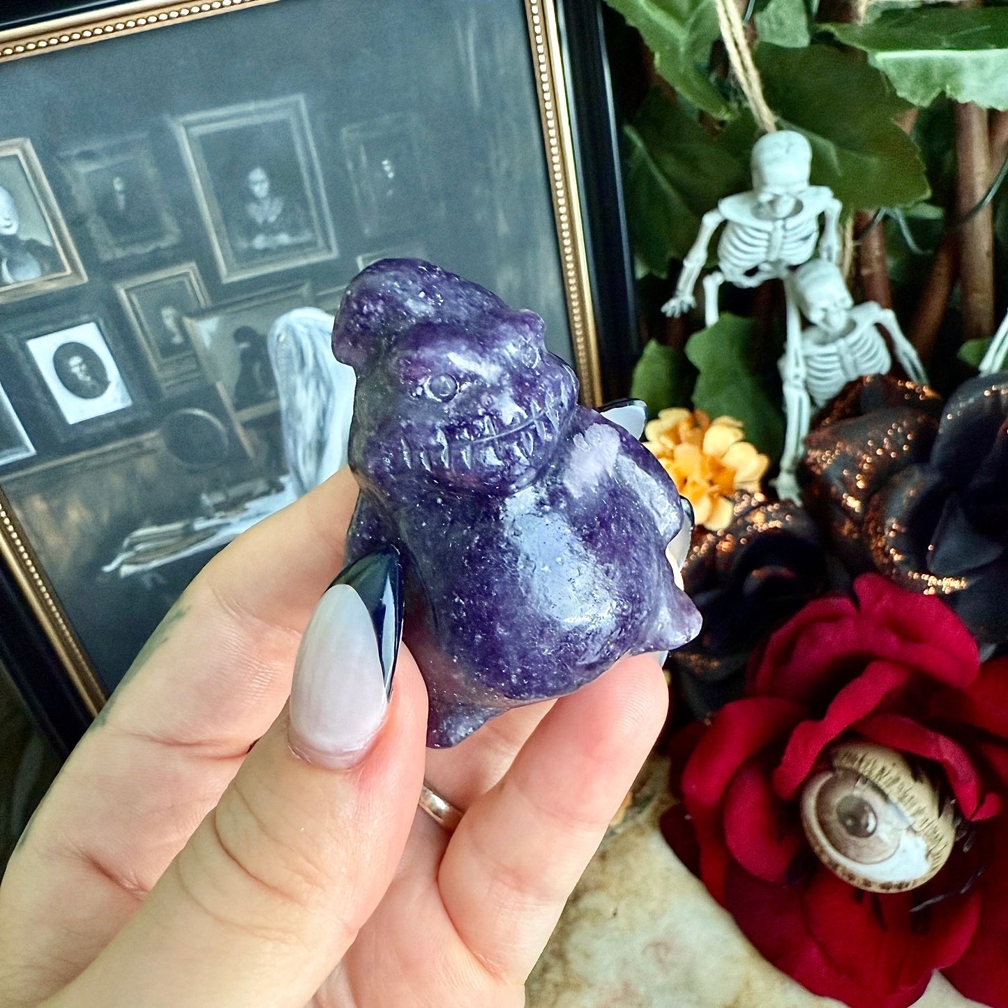 Carved Oogie Boogie, Nightmare Before Christmas, Lepidolite or Howlite