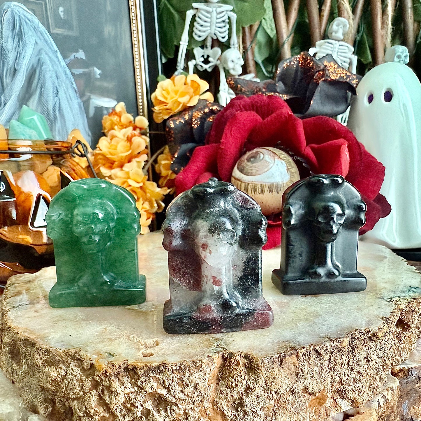 Small Skull Tombstone, Assorted Crystals, Choose Your Own!