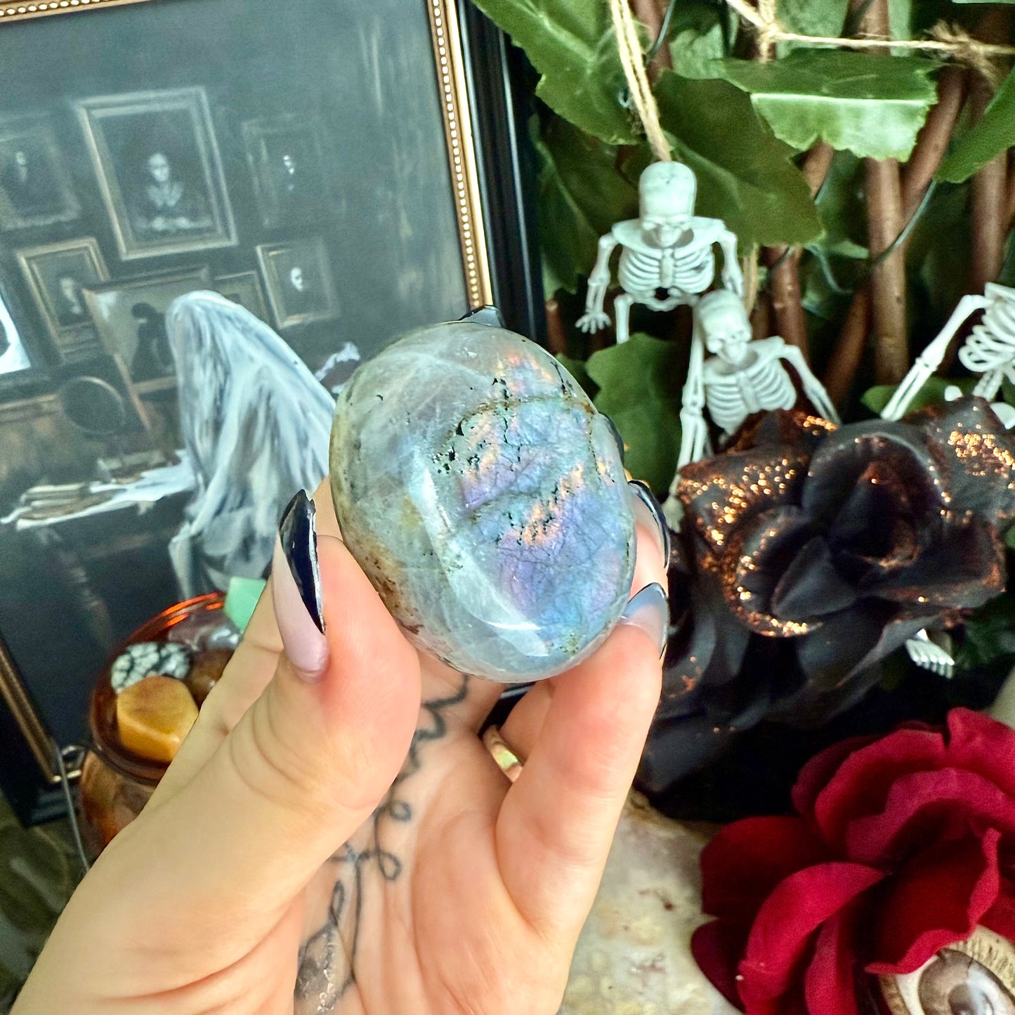 Sunset Labradorite Palmstone, Rainbow Flash, Intuition Crystal