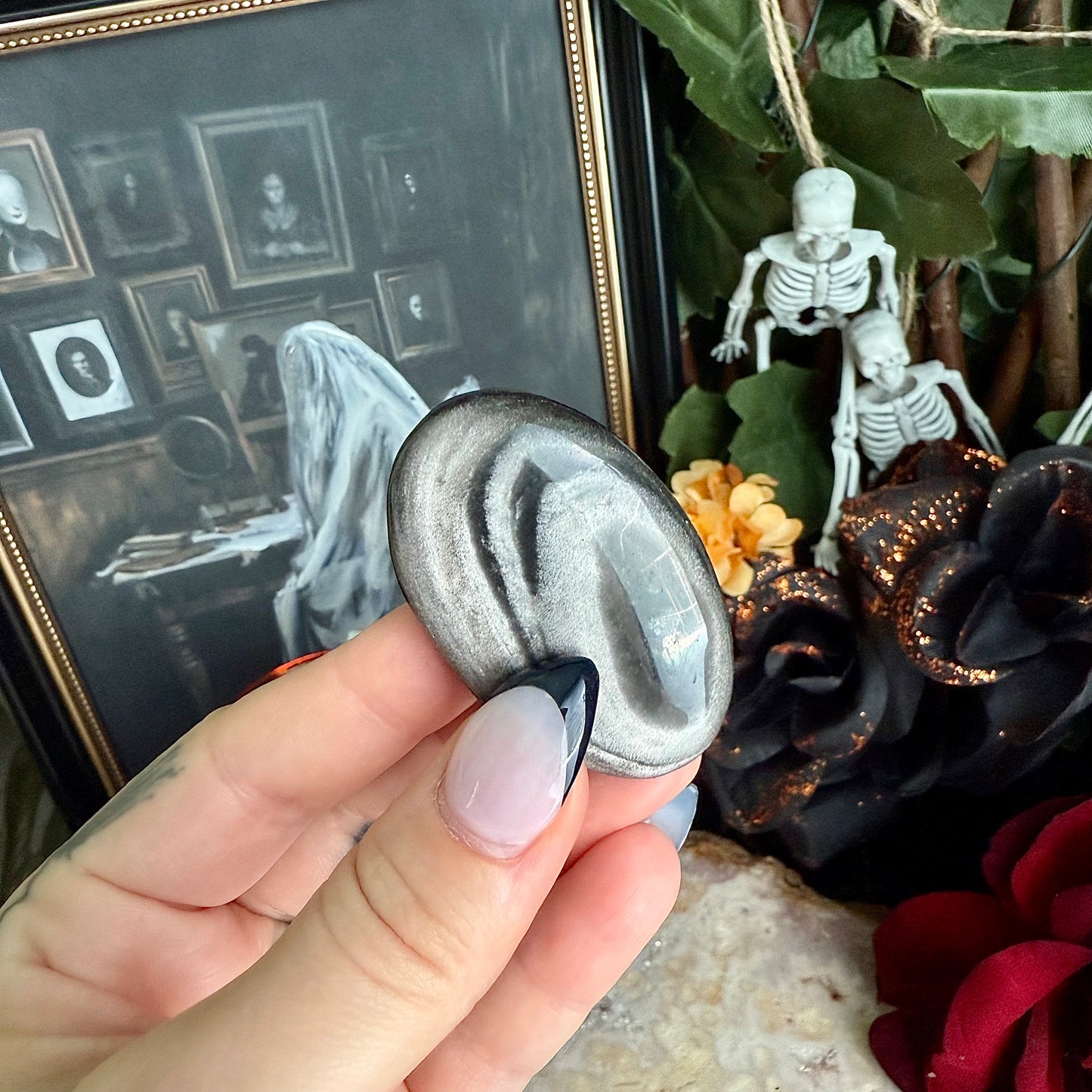 Silver Sheen Obsidian Palmstone, Powerful Protection, Purifying Stone