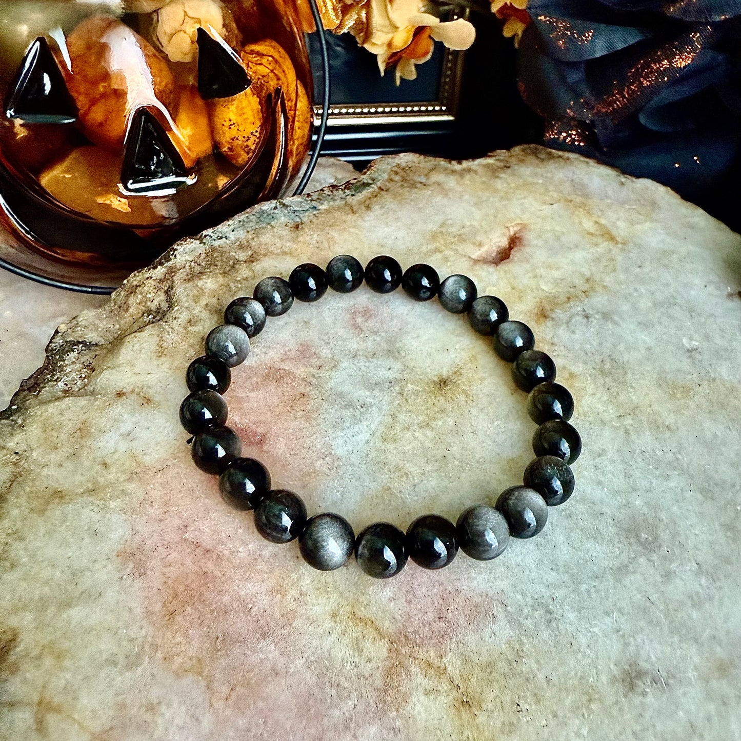 8mm Silver Sheen Obsidian Bracelet, Powerful Protection, Purifying Stone
