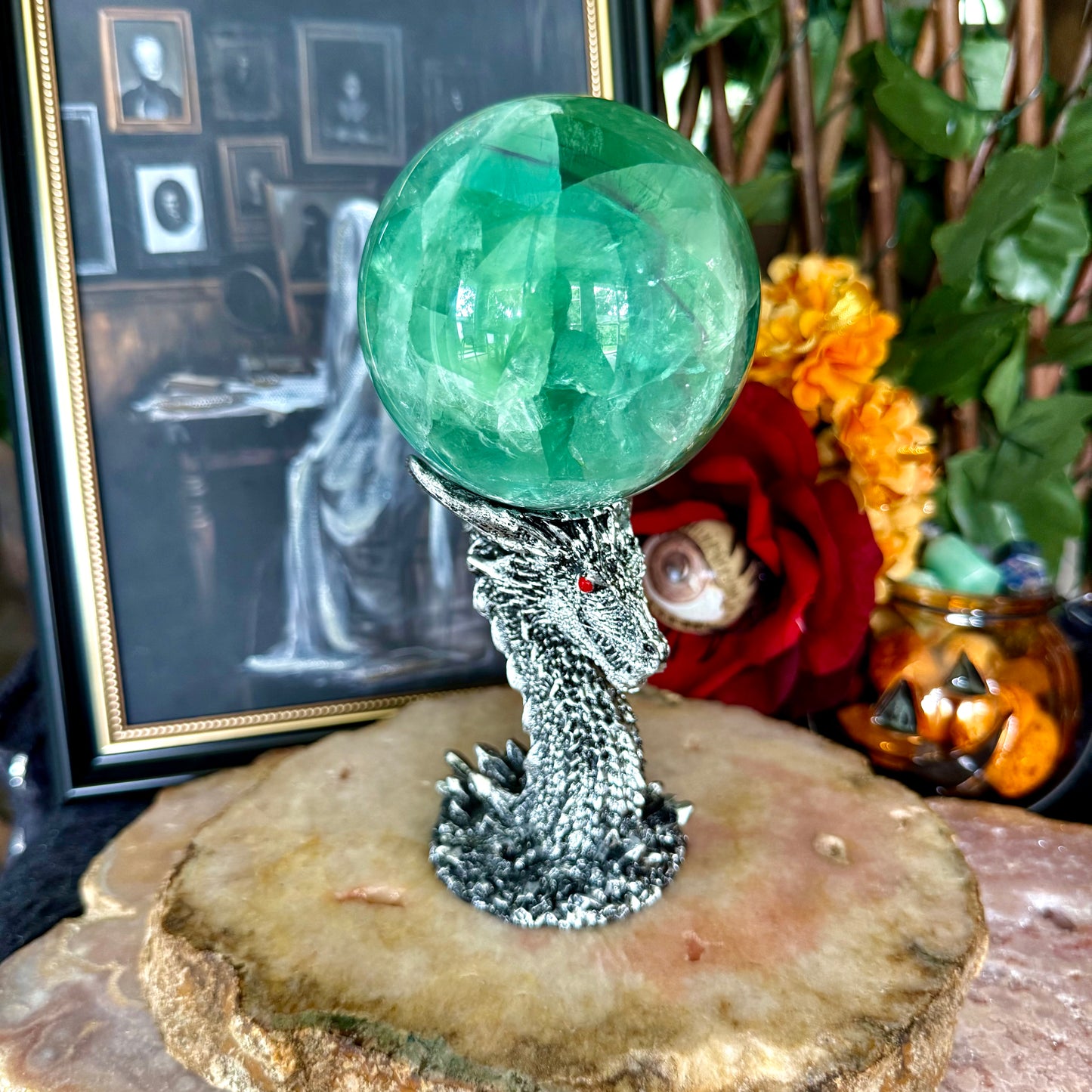 Large Druzy Mint Fluorite Sphere, Detoxing & Negativity Stone