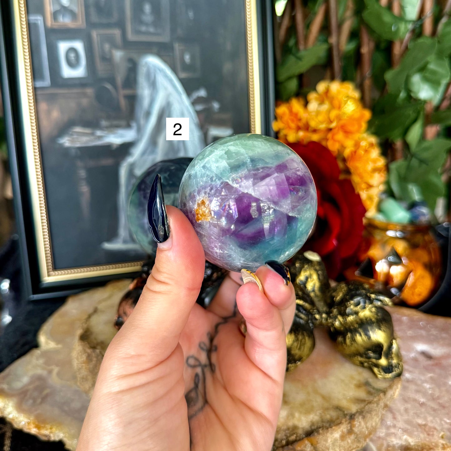 Rainbow Fluorite Sphere, Detoxing & Negativity Stone
