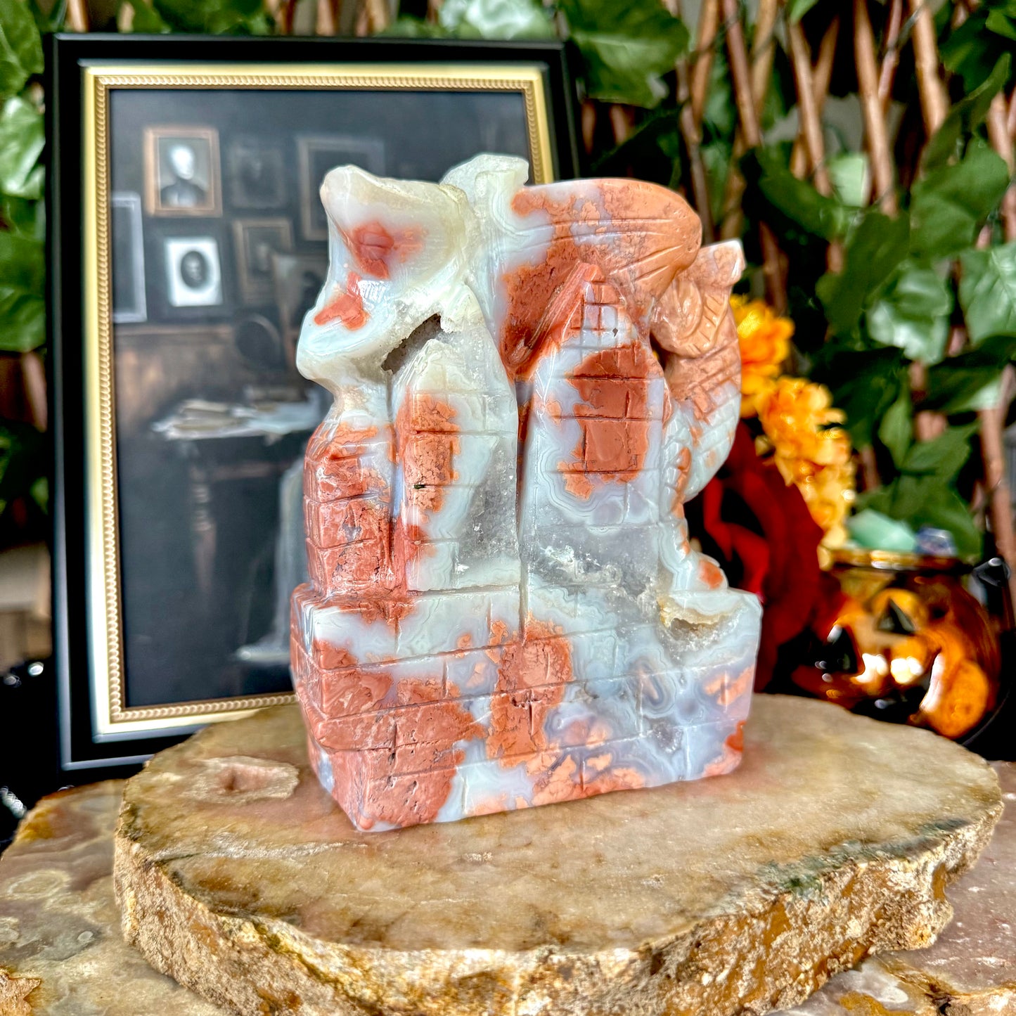 Druzy Pink Agate Carved Dragon, Self-Love, Heart Chakra