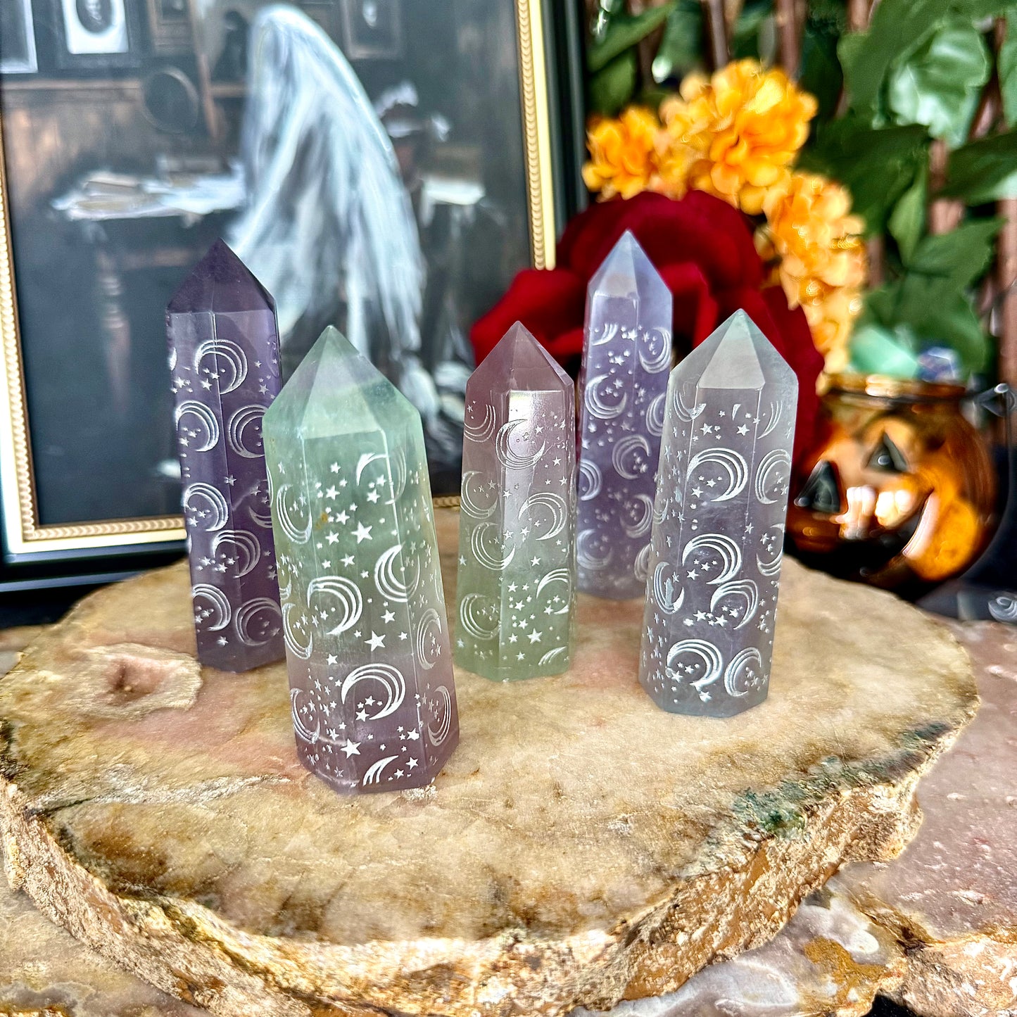 Moon & Star Rainbow Fluorite Tower, Detoxifying, Aura Cleansing
