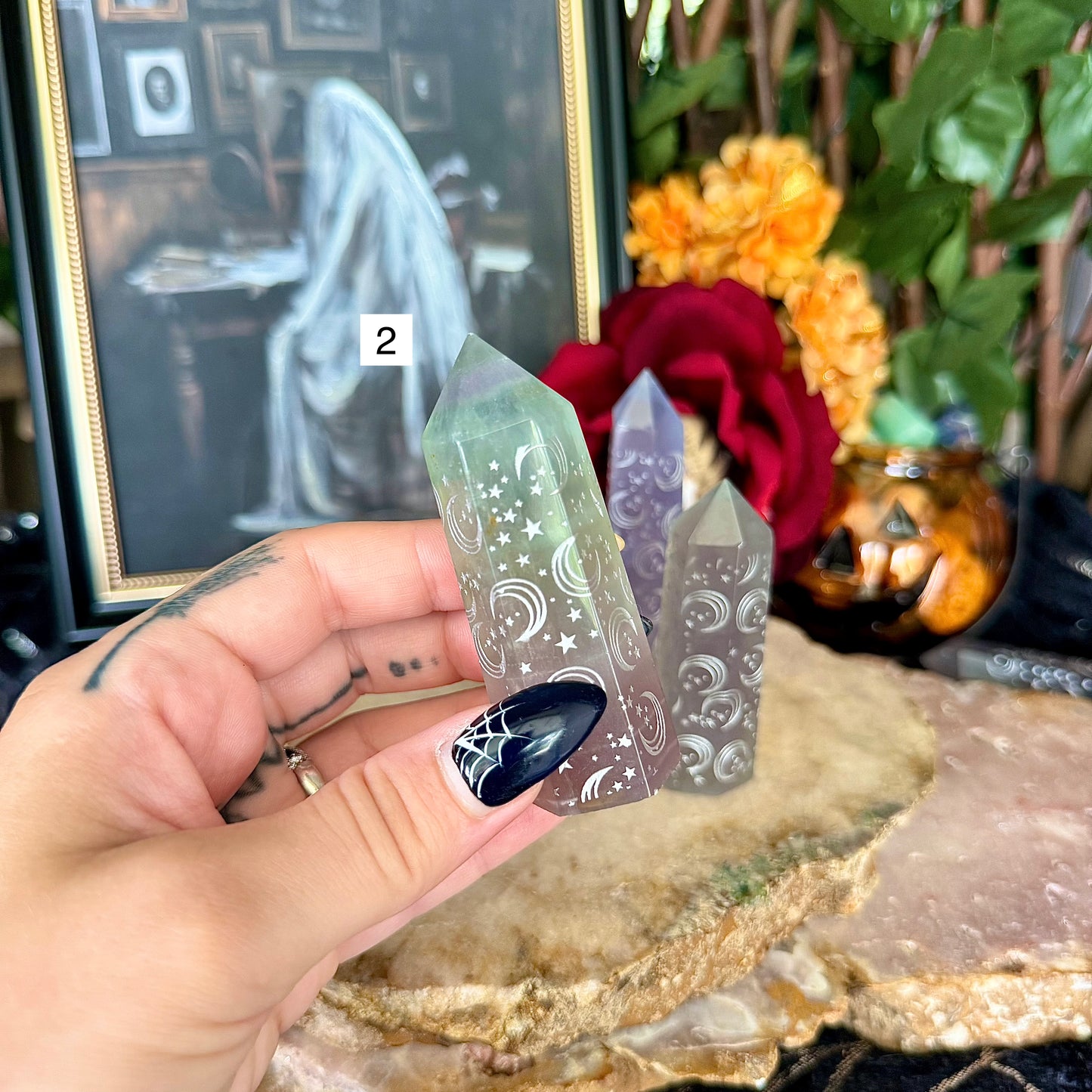 Moon & Star Rainbow Fluorite Tower, Detoxifying, Aura Cleansing