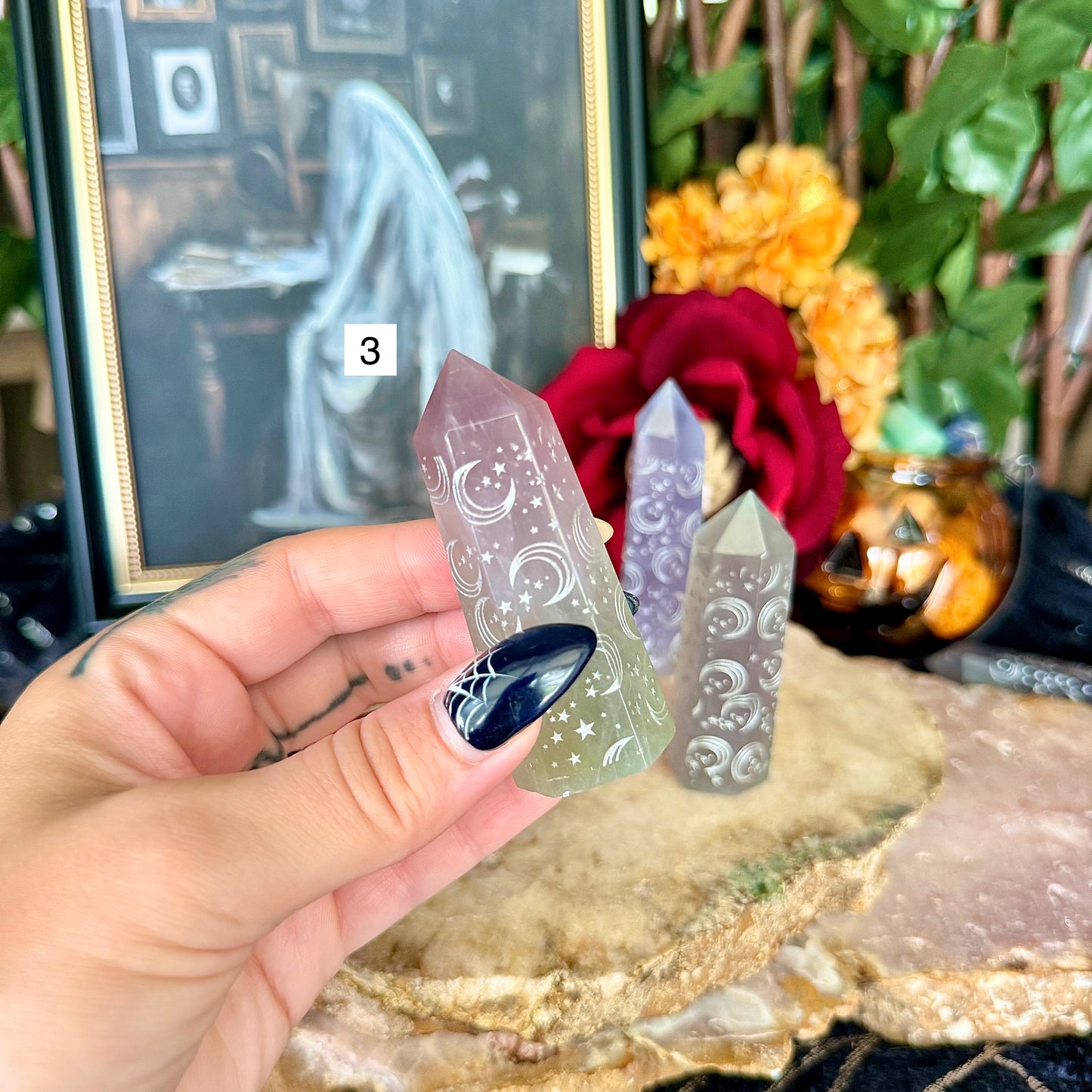 Moon & Star Rainbow Fluorite Tower, Detoxifying, Aura Cleansing