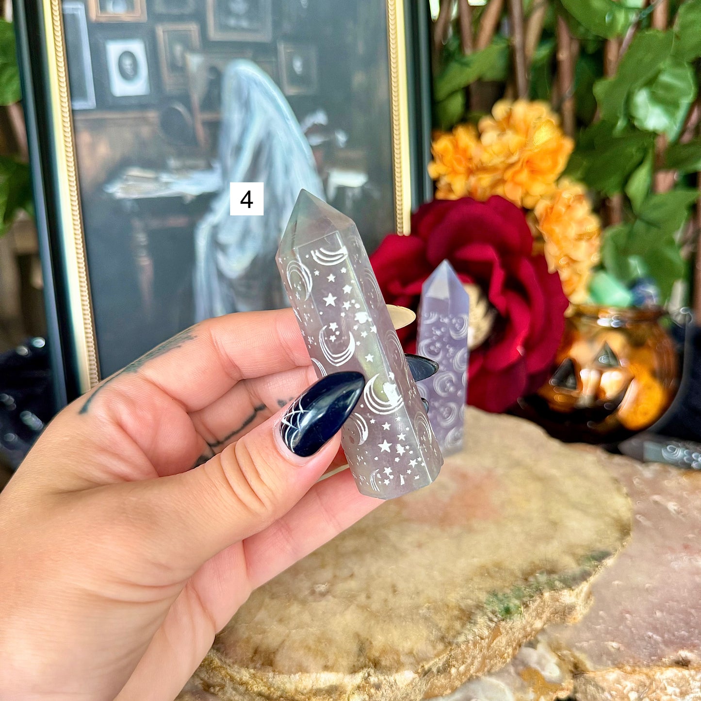 Moon & Star Rainbow Fluorite Tower, Detoxifying, Aura Cleansing