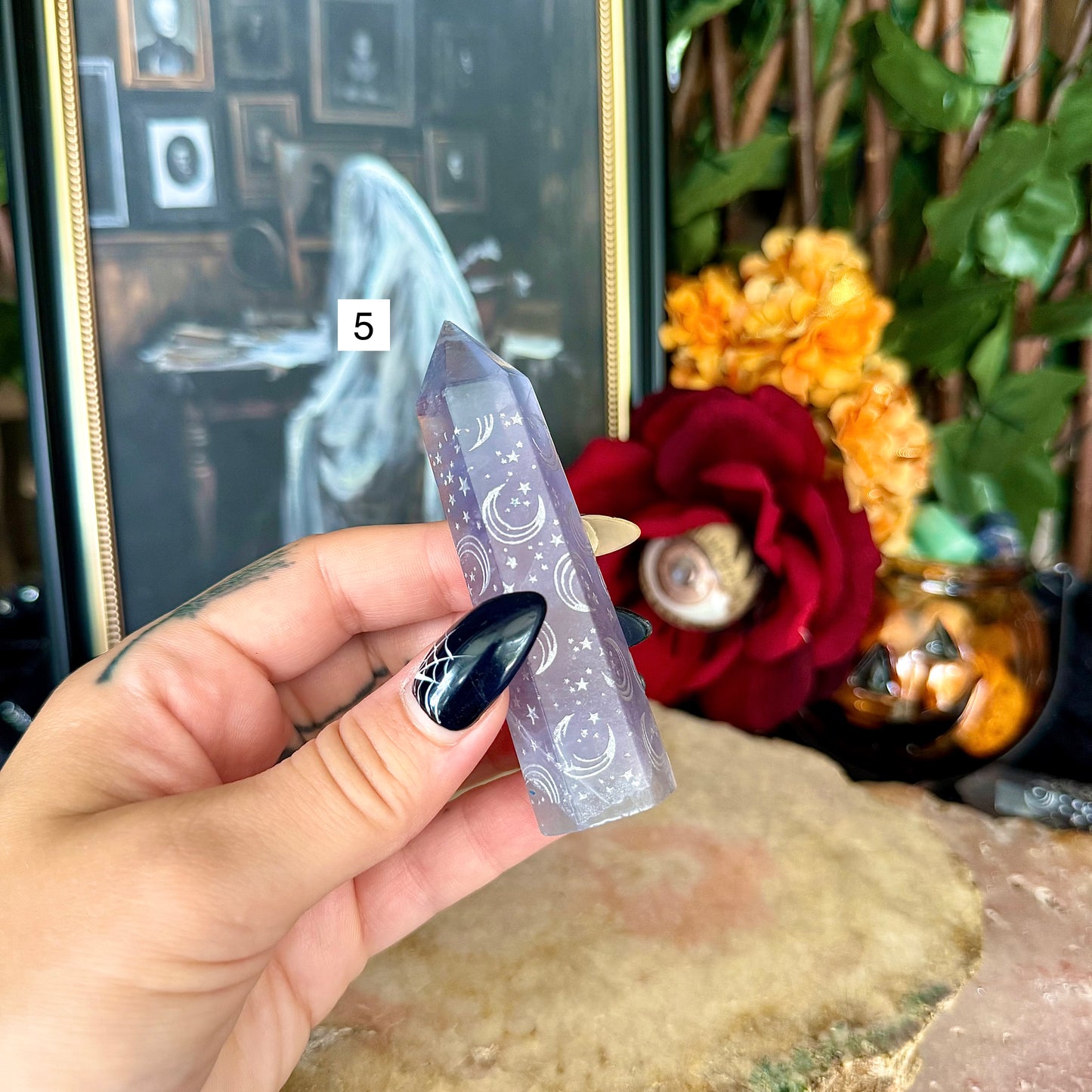 Moon & Star Rainbow Fluorite Tower, Detoxifying, Aura Cleansing