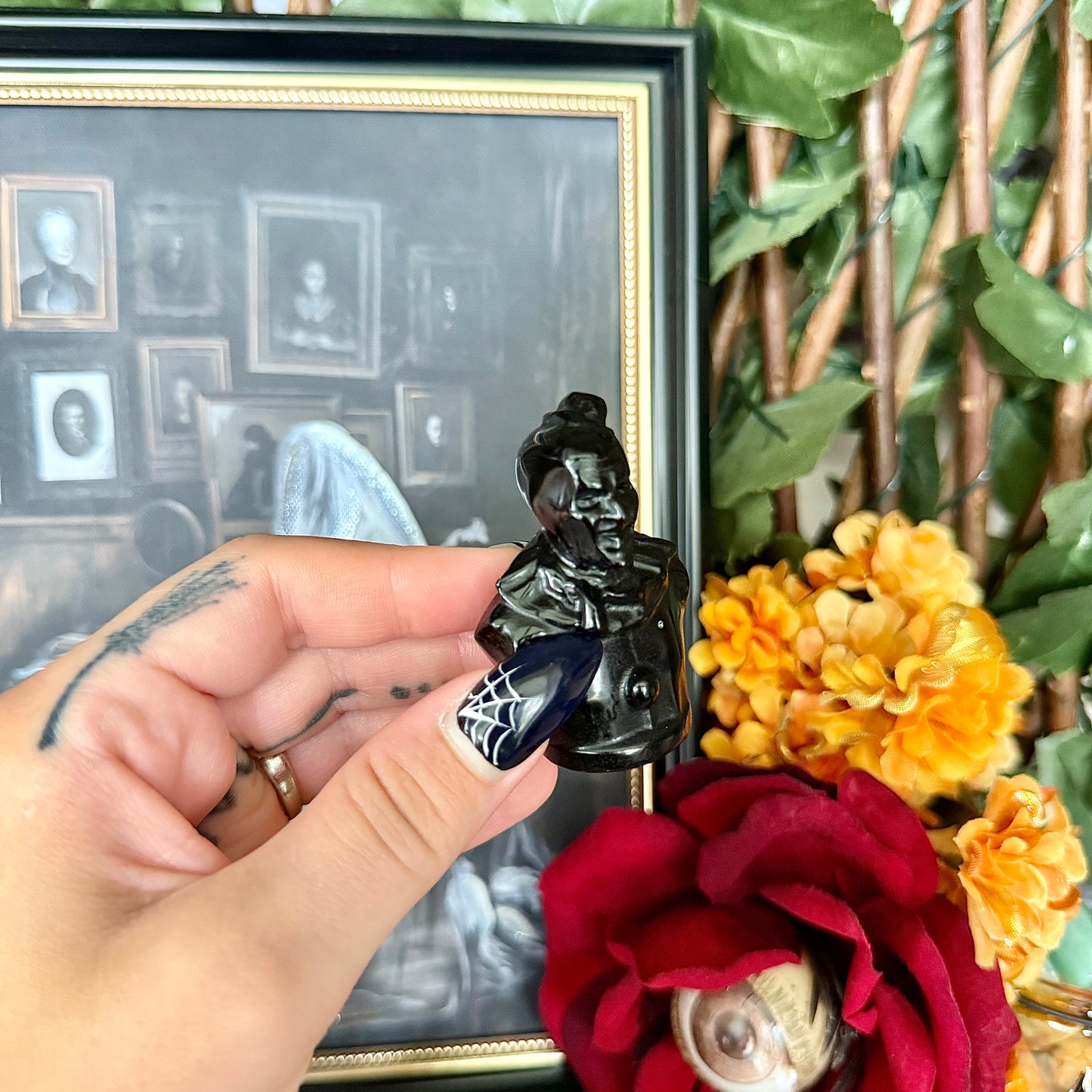 Black Obsidian Carved Art The Clown, Terrifier, Negativity Crystal