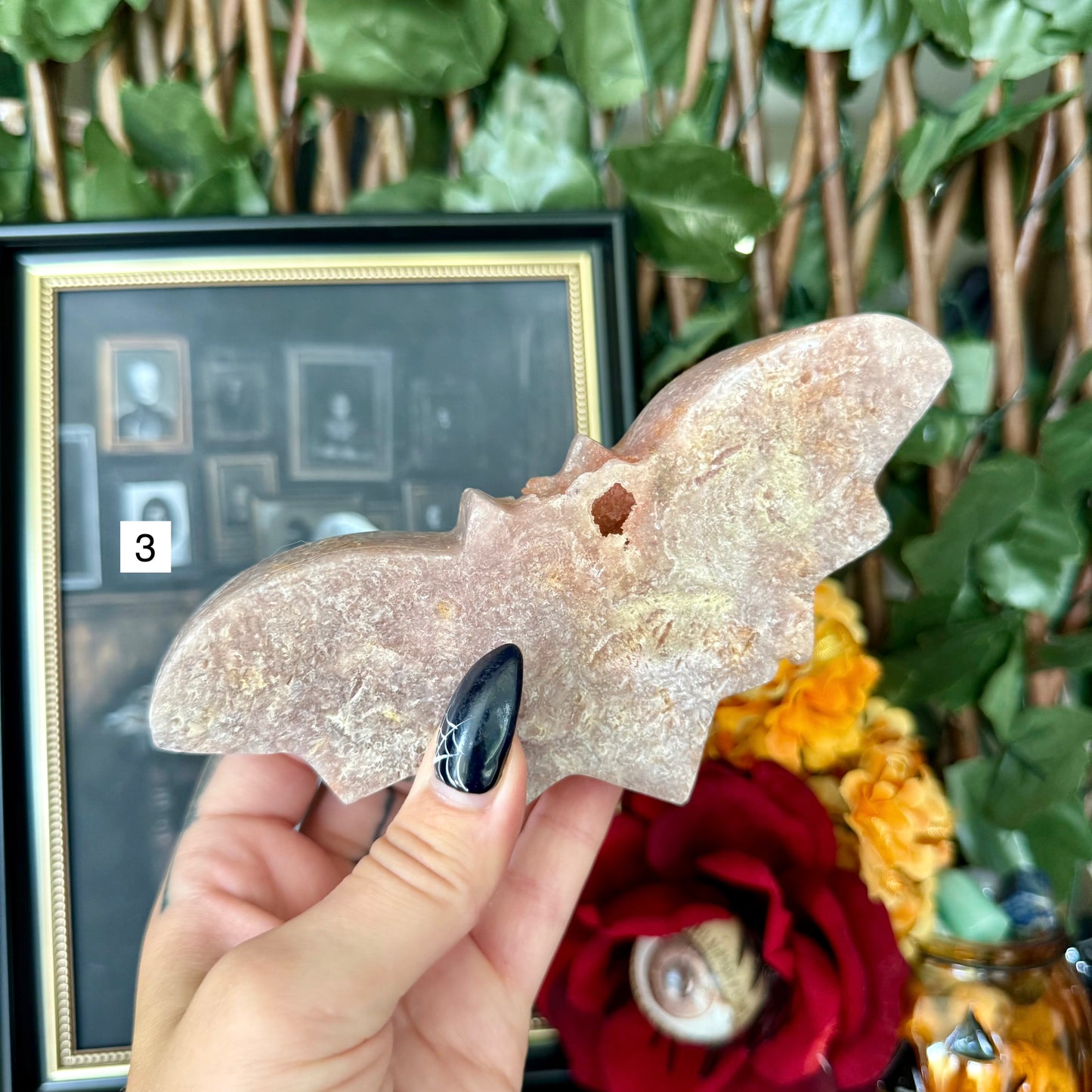 Pink Amethyst Carved Bat, Heart Chakra, New Beginnings Stone