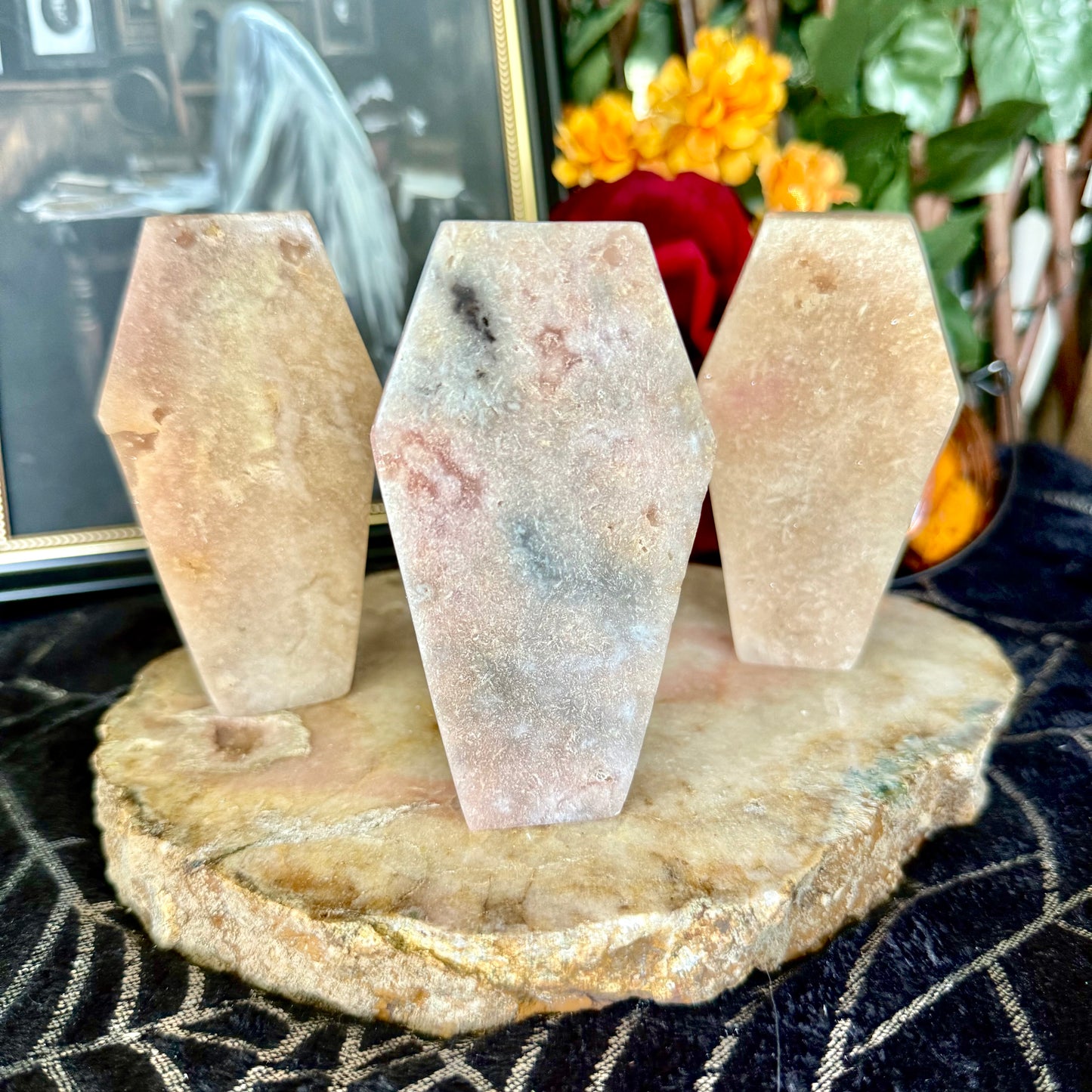 Druzy Pink Amethyst Carved Coffin, Heart Chakra, New Beginnings Stone